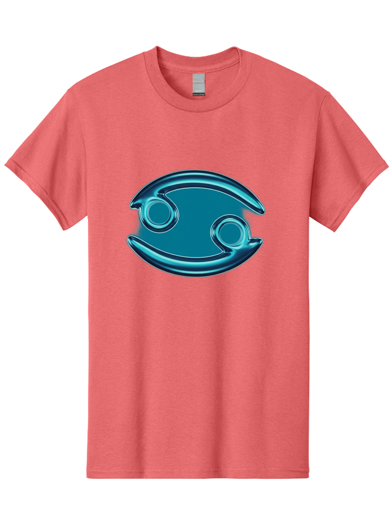 Blue-Pacman Men'S Graphic Tee, 100% Cotton, Comfortable Casual Summer Wear, Machine Washable, Blue Metallic Fish Logo, Stylized Fish Emblem, Abstract Fish Design, Chrome Effect, Modern Logo Style, Ocean Icon, Futuristic Symbol Bae138