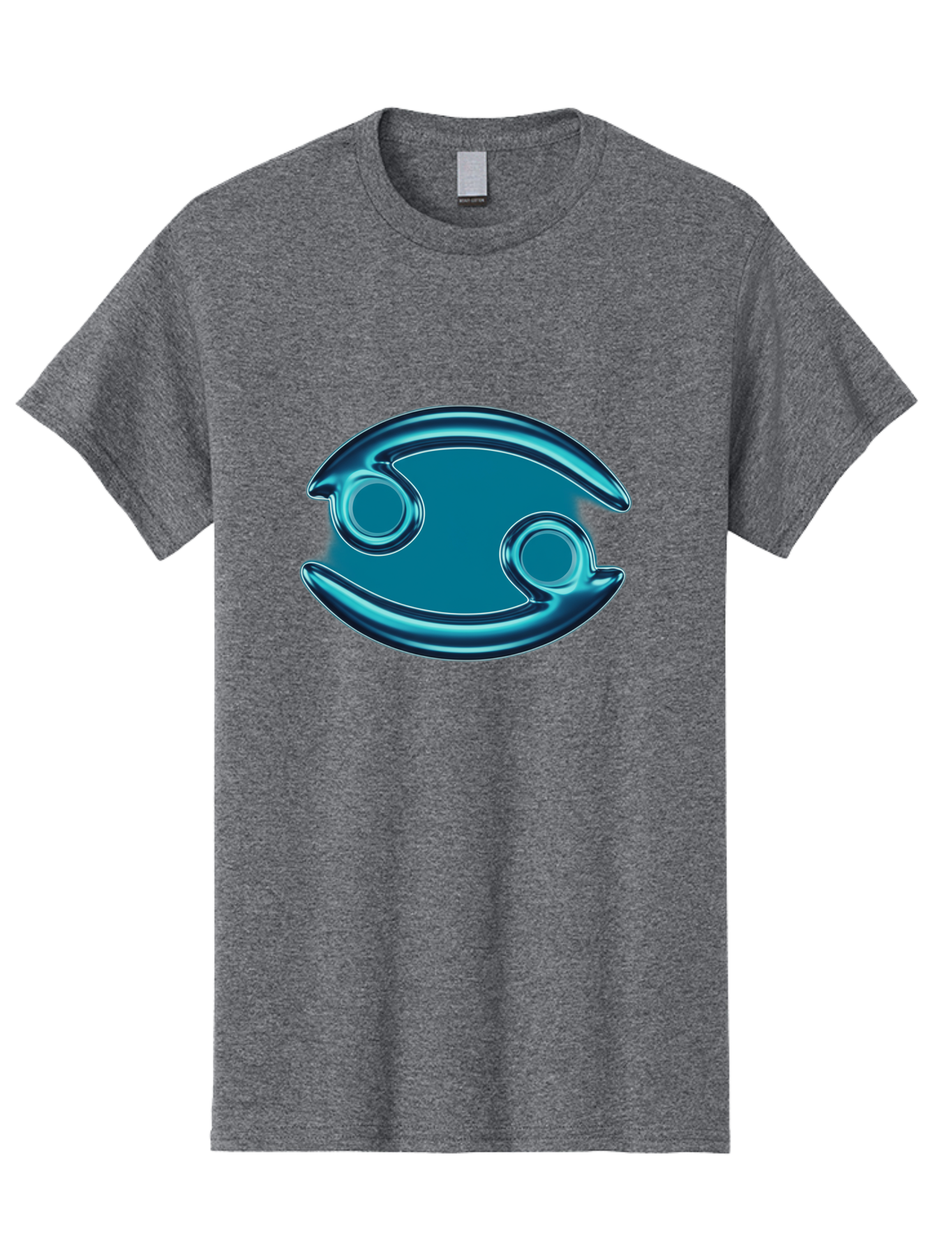 Blue-Pacman Men'S Graphic Tee, 100% Cotton, Comfortable Casual Summer Wear, Machine Washable, Blue Metallic Fish Logo, Stylized Fish Emblem, Abstract Fish Design, Chrome Effect, Modern Logo Style, Ocean Icon, Futuristic Symbol Bae138