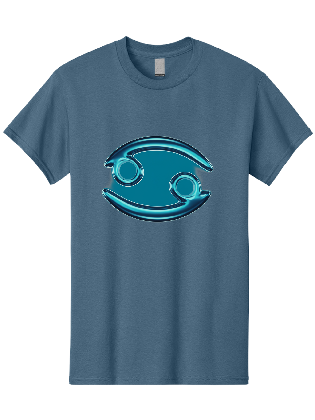 Blue-Pacman Men'S Graphic Tee, 100% Cotton, Comfortable Casual Summer Wear, Machine Washable, Blue Metallic Fish Logo, Stylized Fish Emblem, Abstract Fish Design, Chrome Effect, Modern Logo Style, Ocean Icon, Futuristic Symbol Bae138
