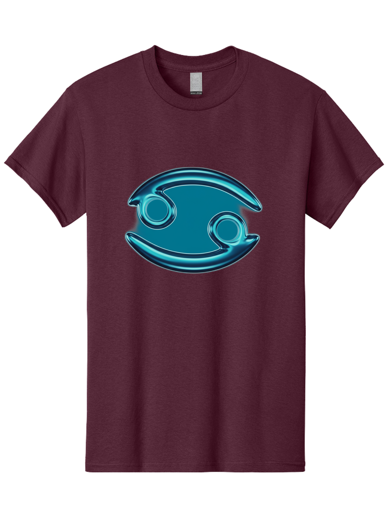 Blue-Pacman Men'S Graphic Tee, 100% Cotton, Comfortable Casual Summer Wear, Machine Washable, Blue Metallic Fish Logo, Stylized Fish Emblem, Abstract Fish Design, Chrome Effect, Modern Logo Style, Ocean Icon, Futuristic Symbol Bae138
