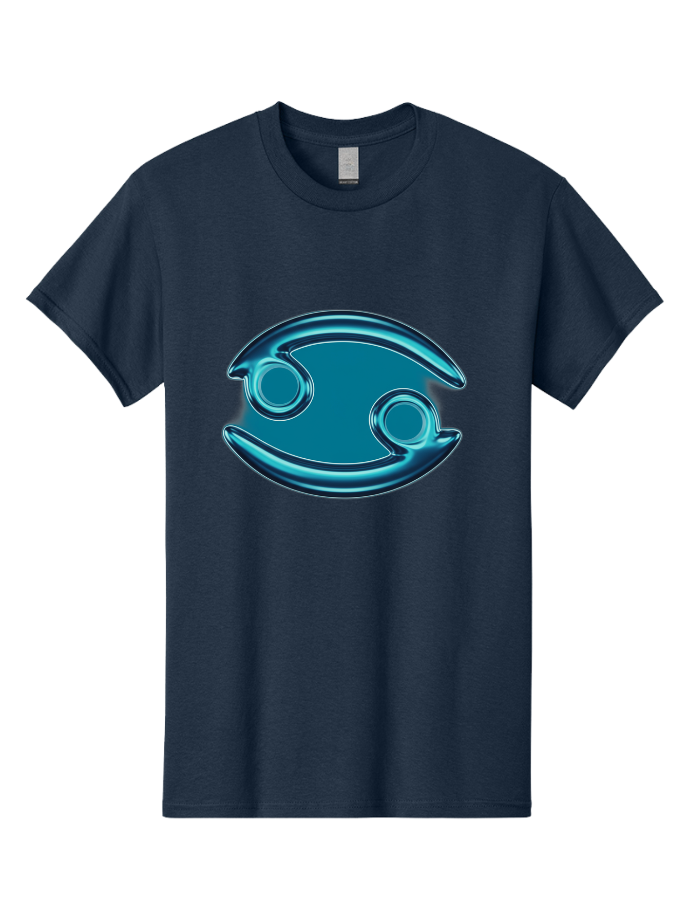 Blue-Pacman Men'S Graphic Tee, 100% Cotton, Comfortable Casual Summer Wear, Machine Washable, Blue Metallic Fish Logo, Stylized Fish Emblem, Abstract Fish Design, Chrome Effect, Modern Logo Style, Ocean Icon, Futuristic Symbol Bae138