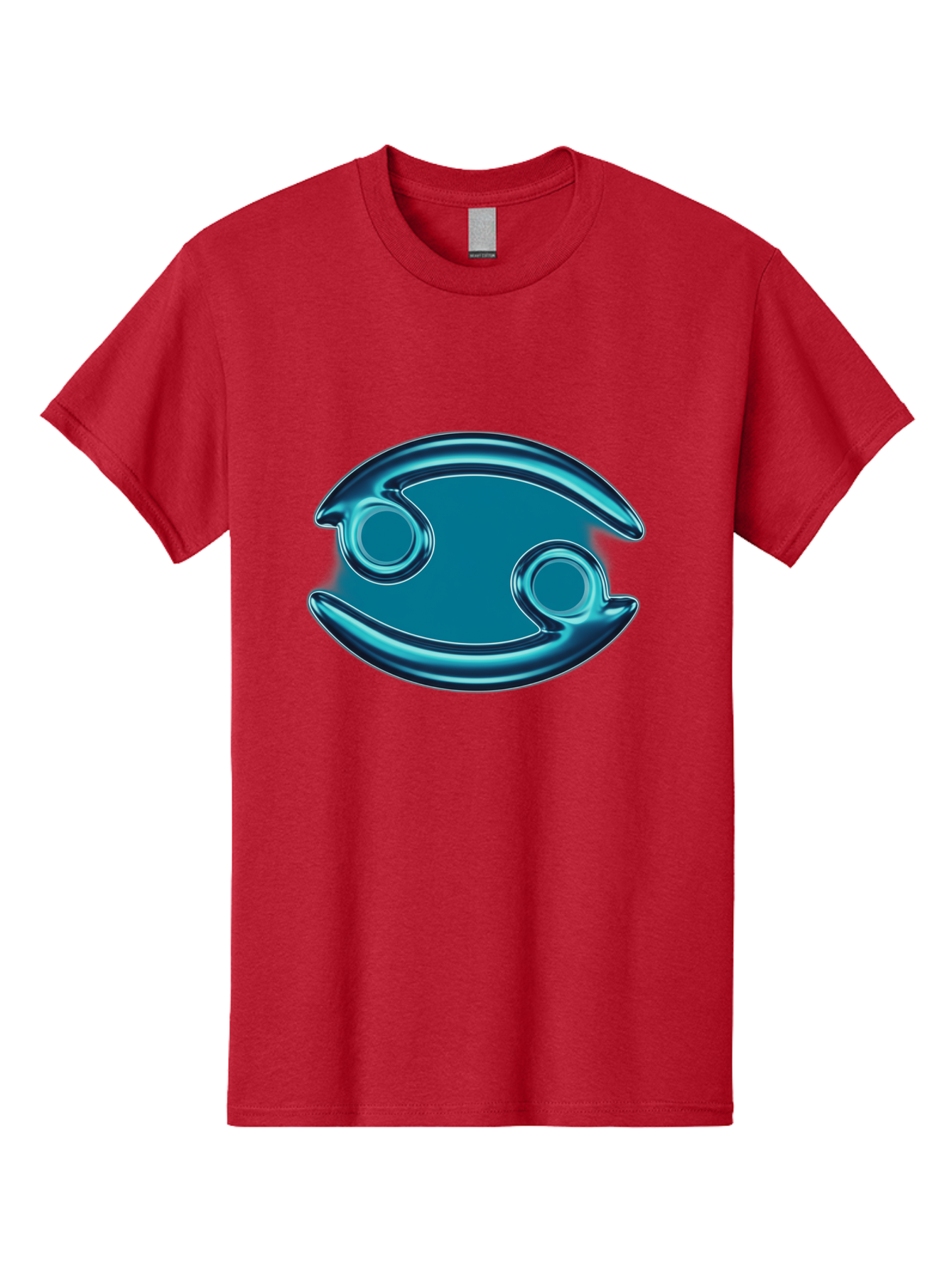 Blue-Pacman Men'S Graphic Tee, 100% Cotton, Comfortable Casual Summer Wear, Machine Washable, Blue Metallic Fish Logo, Stylized Fish Emblem, Abstract Fish Design, Chrome Effect, Modern Logo Style, Ocean Icon, Futuristic Symbol Bae138