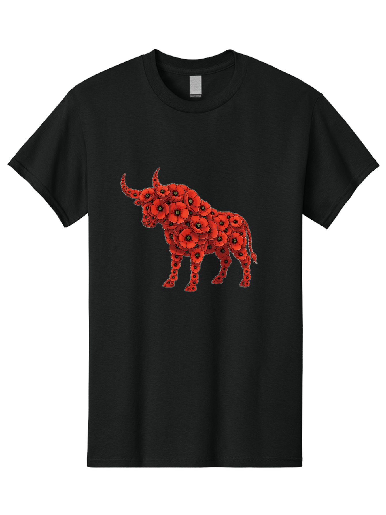 Bull-With-Poppies Men'S Graphic Tee, 100% Cotton, Comfortable Casual Summer Wear, Machine Washable, Red Poppy Flowers, Floral Bull, Bull Silhouette, Vibrant Flowers, Botanical Art, Floral Design, Bull Design, Flowers Bae141