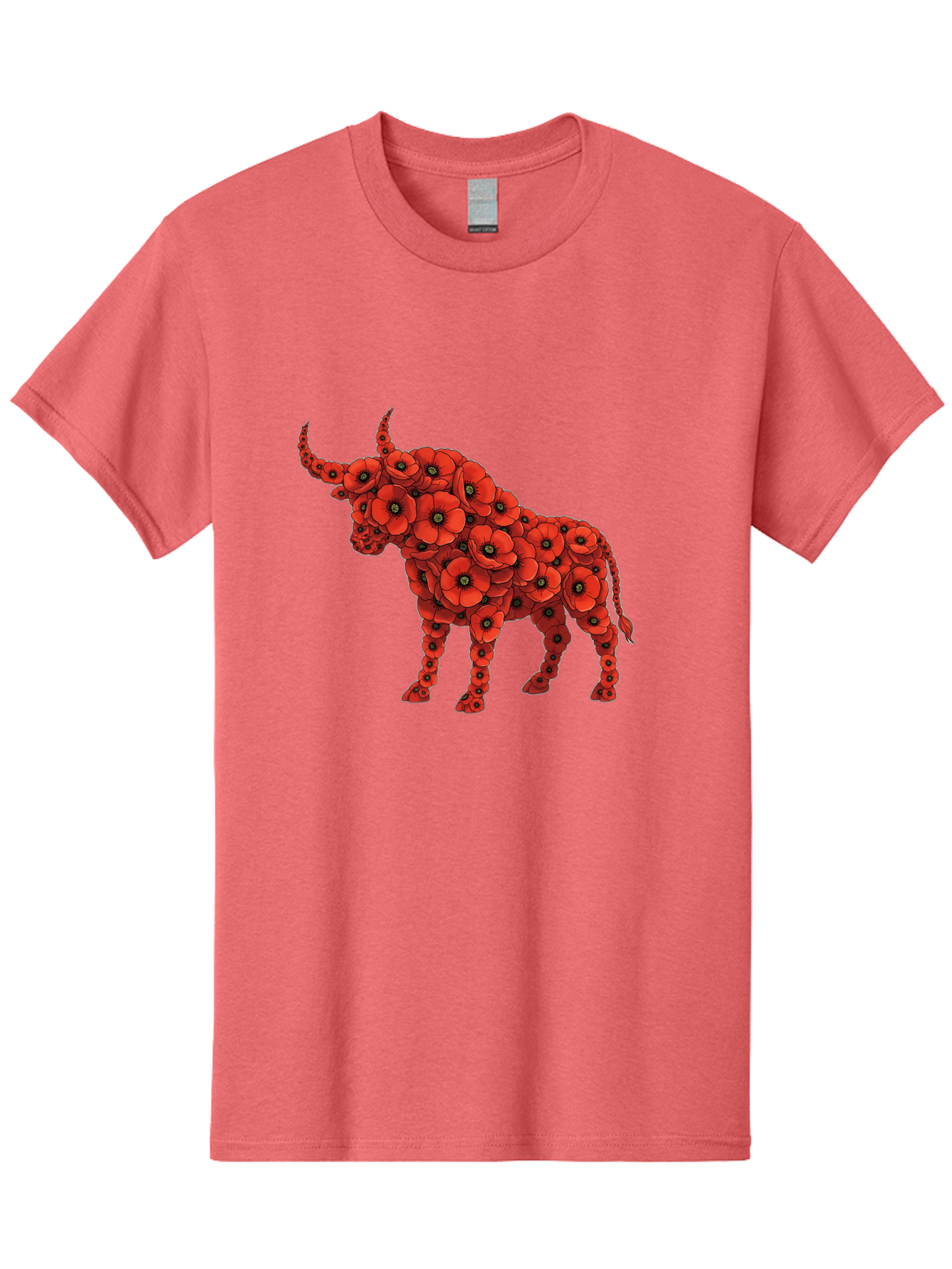 Bull-With-Poppies Men'S Graphic Tee, 100% Cotton, Comfortable Casual Summer Wear, Machine Washable, Red Poppy Flowers, Floral Bull, Bull Silhouette, Vibrant Flowers, Botanical Art, Floral Design, Bull Design, Flowers Bae141