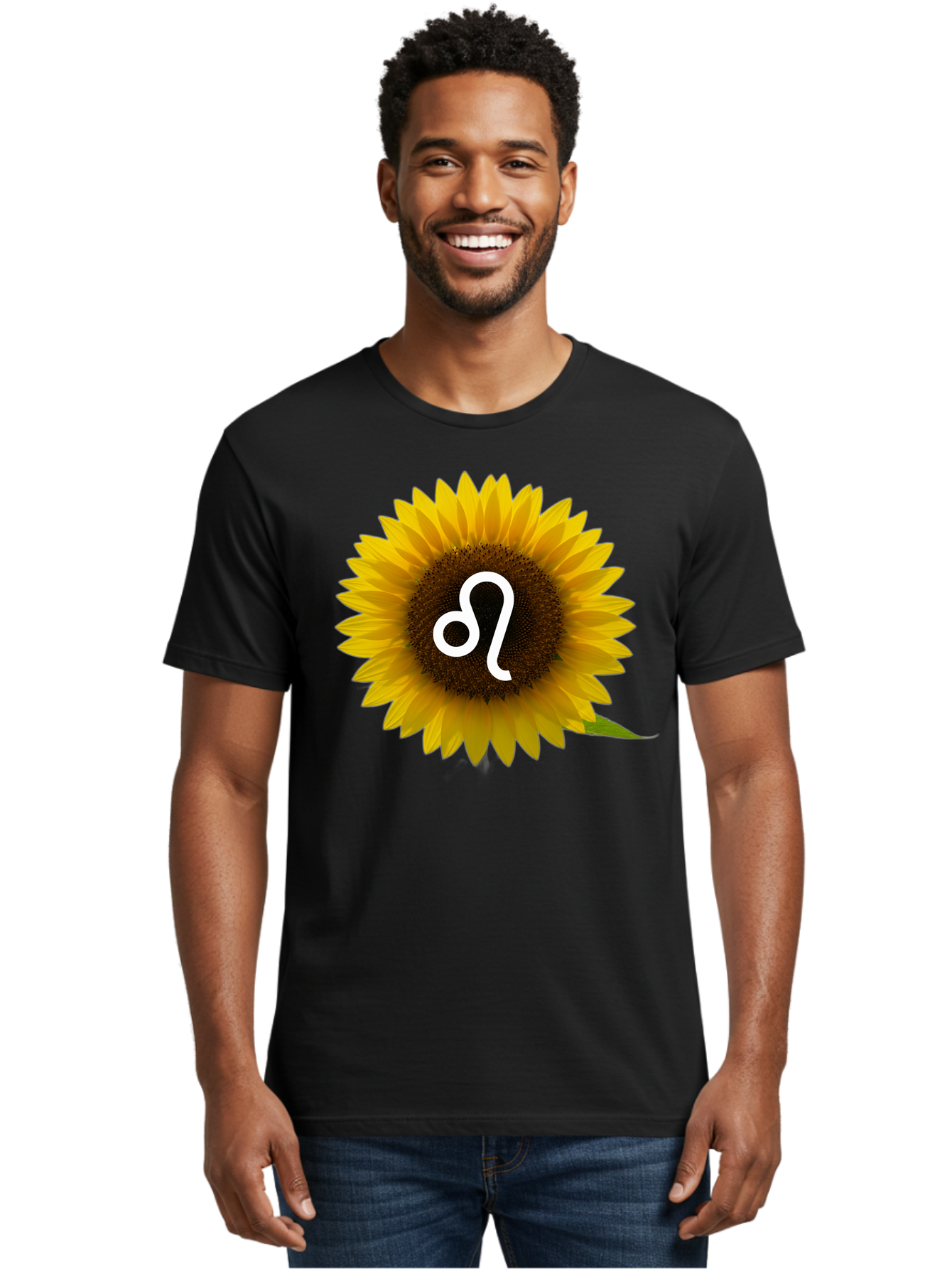 Cancer-Zodiac-Symbol-Sunflower Men'S Graphic Tee, 100% Cotton, Comfortable Casual Summer Wear, Machine Washable, Sunflower With Leo Zodiac Symbol, Astrology Sign, Horoscope, Floral Representation, Vibrant Yellow Petals, Symbolic Astrology, Bae143