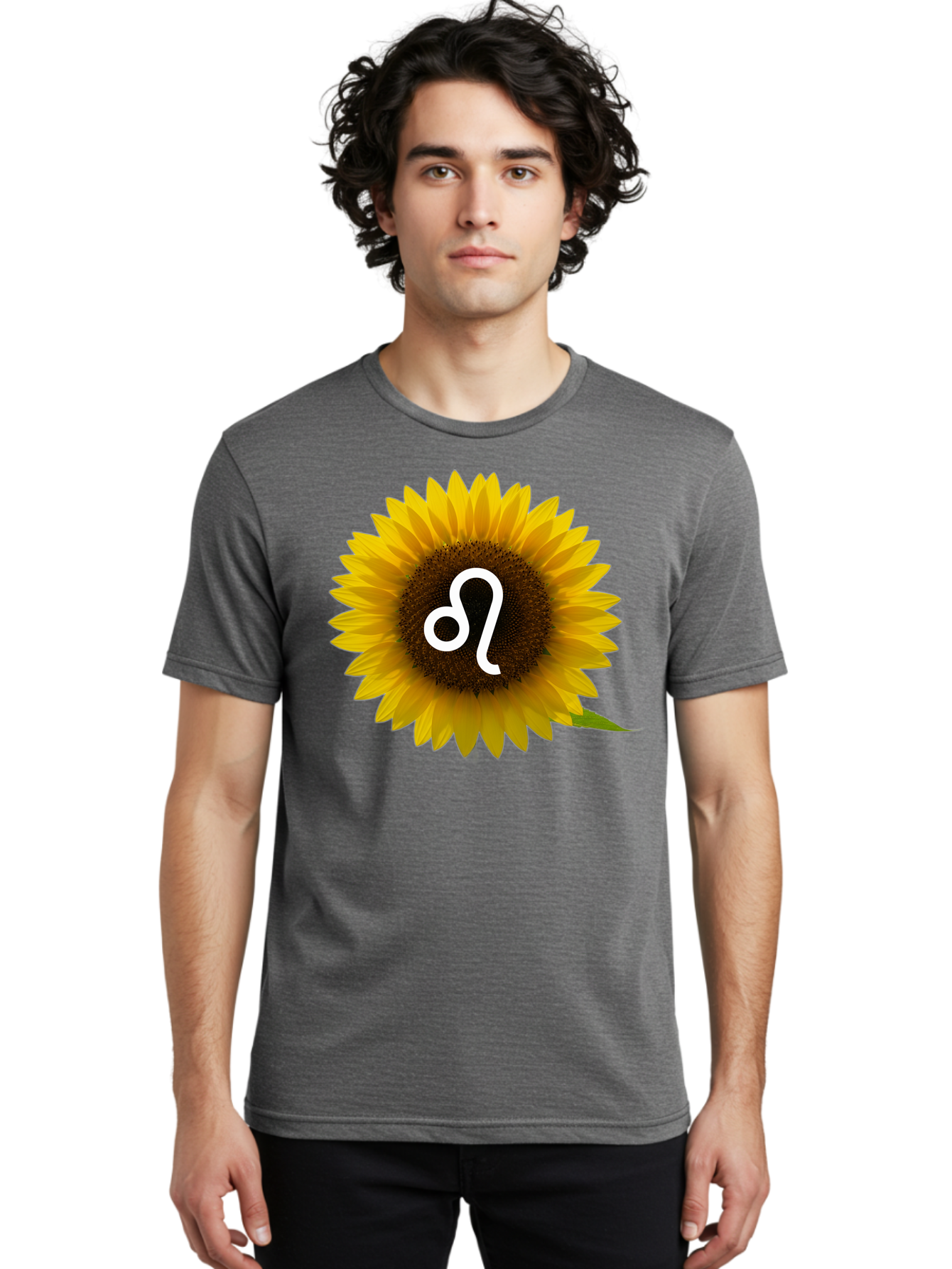 Cancer-Zodiac-Symbol-Sunflower Men'S Graphic Tee, 100% Cotton, Comfortable Casual Summer Wear, Machine Washable, Sunflower With Leo Zodiac Symbol, Astrology Sign, Horoscope, Floral Representation, Vibrant Yellow Petals, Symbolic Astrology, Bae143