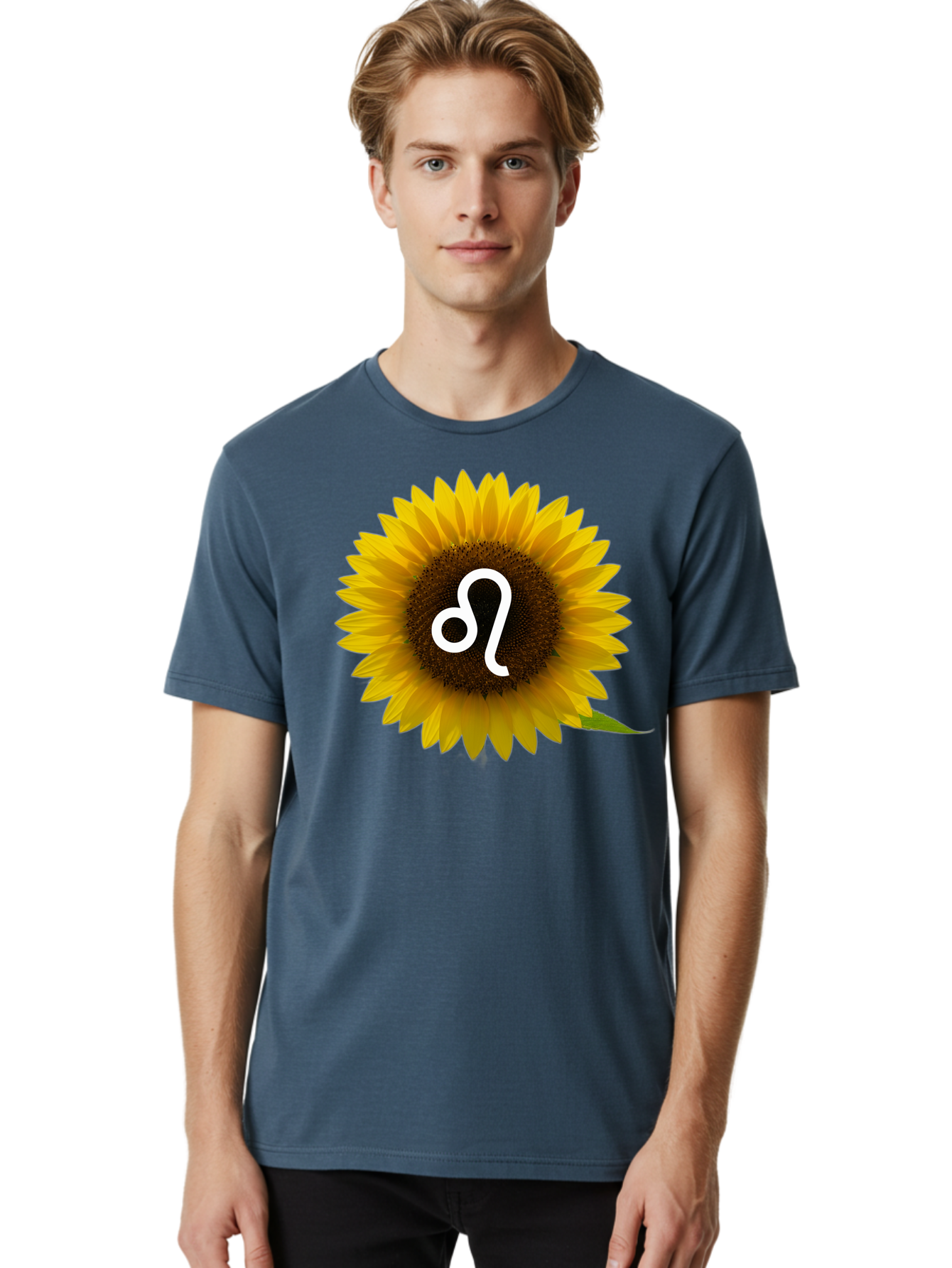 Cancer-Zodiac-Symbol-Sunflower Men'S Graphic Tee, 100% Cotton, Comfortable Casual Summer Wear, Machine Washable, Sunflower With Leo Zodiac Symbol, Astrology Sign, Horoscope, Floral Representation, Vibrant Yellow Petals, Symbolic Astrology, Bae143