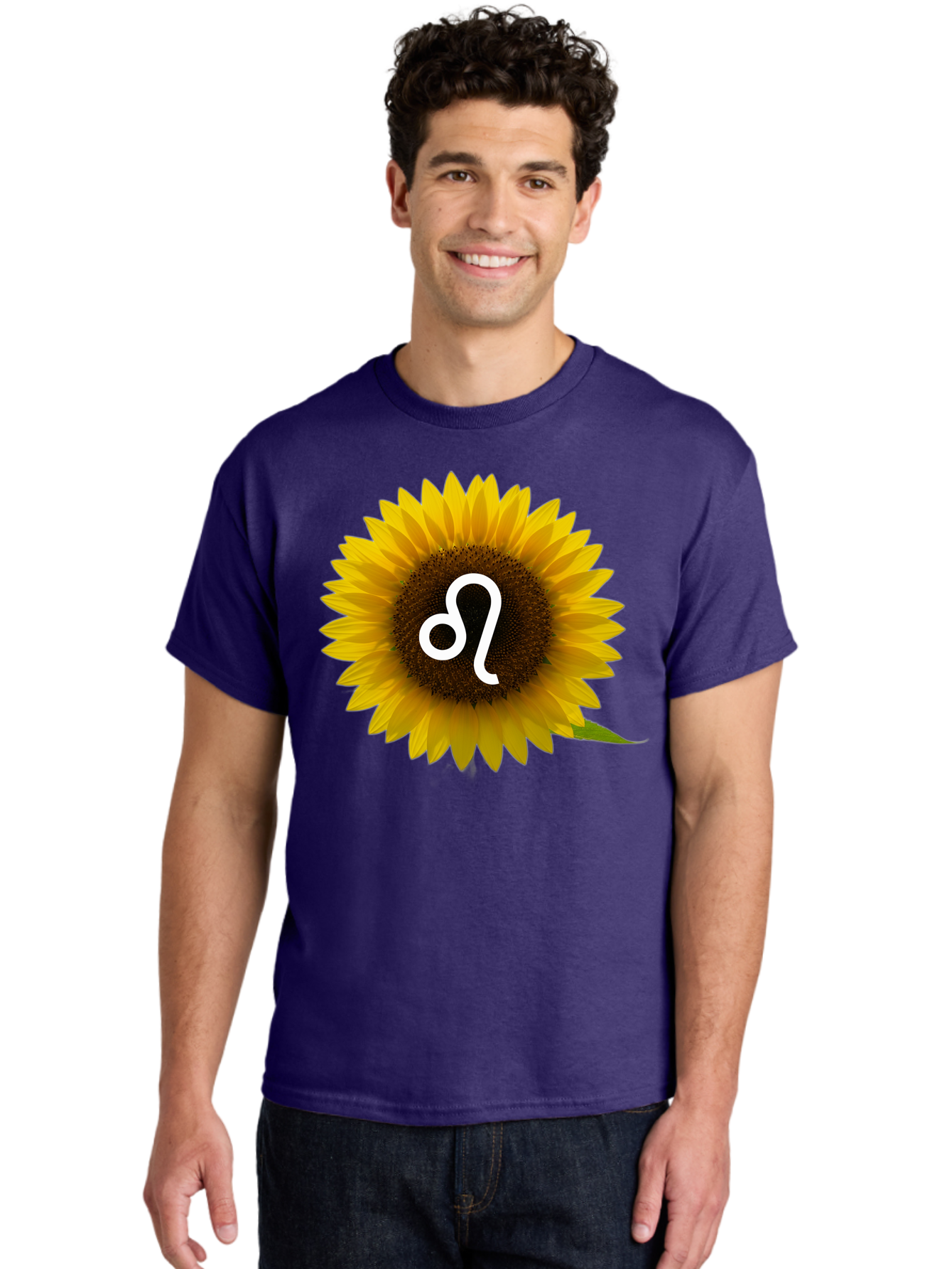 Cancer-Zodiac-Symbol-Sunflower Men'S Graphic Tee, 100% Cotton, Comfortable Casual Summer Wear, Machine Washable, Sunflower With Leo Zodiac Symbol, Astrology Sign, Horoscope, Floral Representation, Vibrant Yellow Petals, Symbolic Astrology, Bae143