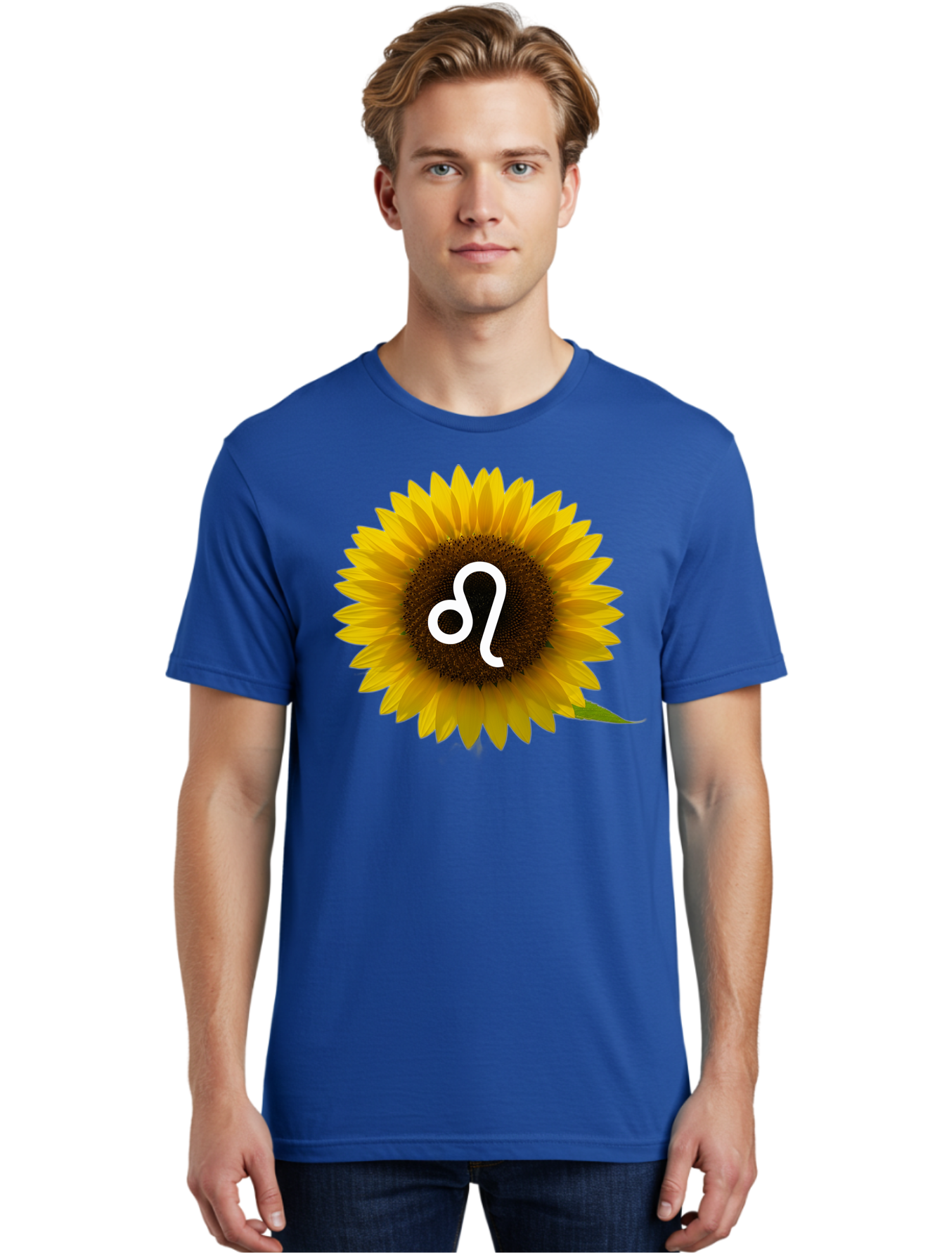 Cancer-Zodiac-Symbol-Sunflower Men'S Graphic Tee, 100% Cotton, Comfortable Casual Summer Wear, Machine Washable, Sunflower With Leo Zodiac Symbol, Astrology Sign, Horoscope, Floral Representation, Vibrant Yellow Petals, Symbolic Astrology, Bae143