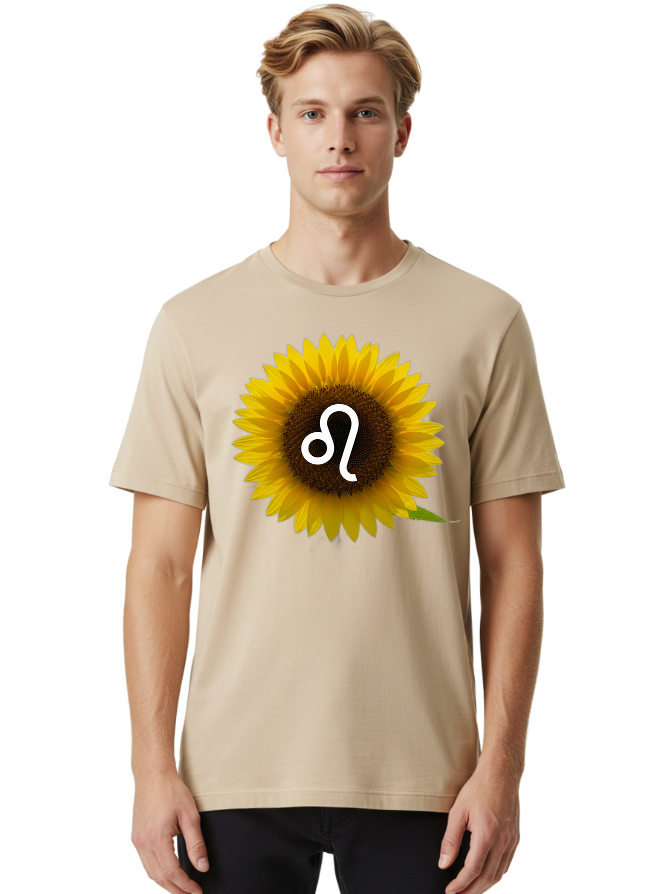 Cancer-Zodiac-Symbol-Sunflower Men'S Graphic Tee, 100% Cotton, Comfortable Casual Summer Wear, Machine Washable, Sunflower With Leo Zodiac Symbol, Astrology Sign, Horoscope, Floral Representation, Vibrant Yellow Petals, Symbolic Astrology, Bae143