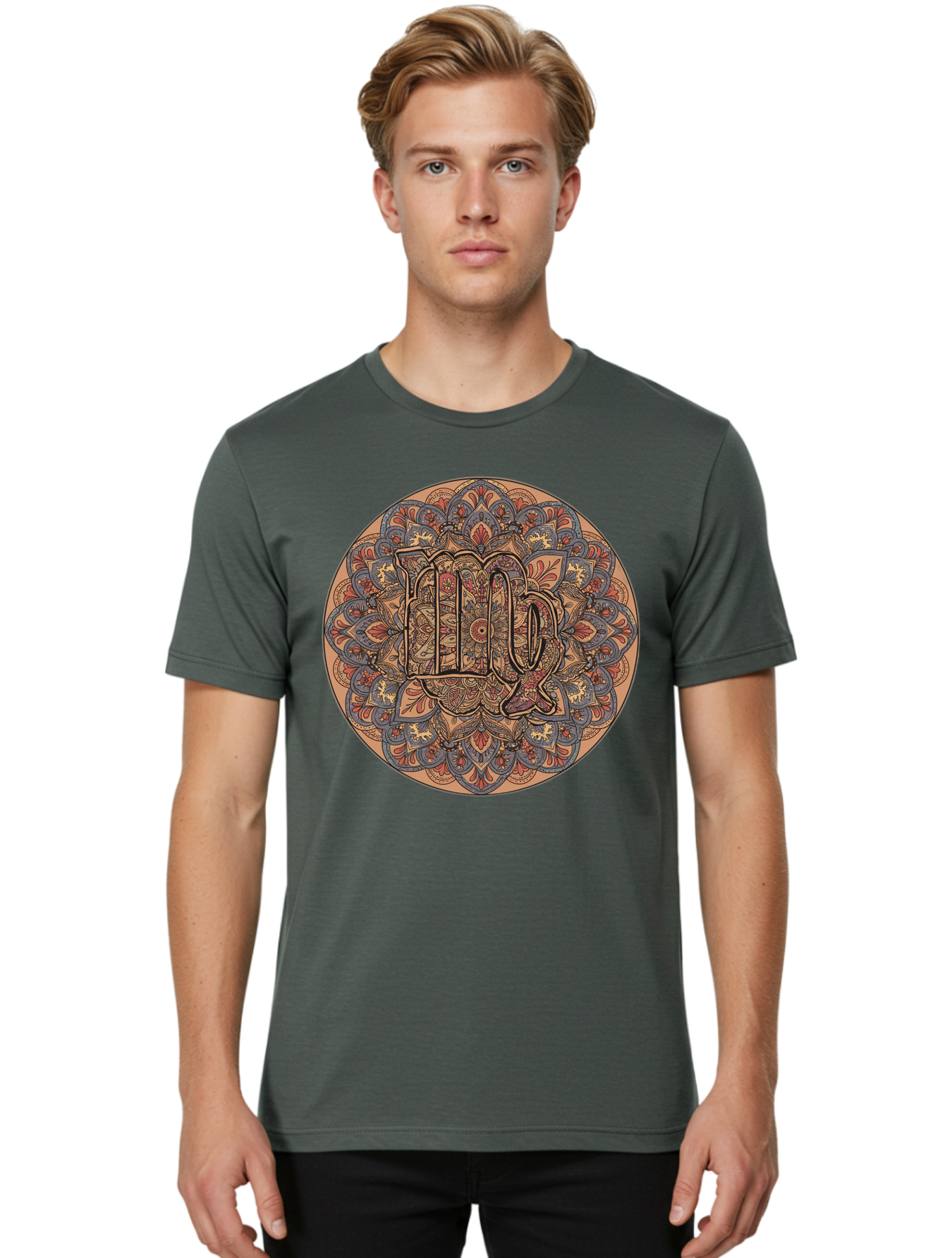 Capricorn-2 Men'S Graphic Tee, 100% Cotton, Comfortable Casual Summer Wear, Machine Washable, Capricorn Zodiac Sign, Intricate Mandala Design, Symbol Of Ambition, Earthy Tones, Mystical Patterns, Astrology Art, Spiritual Symbolism, Bae145
