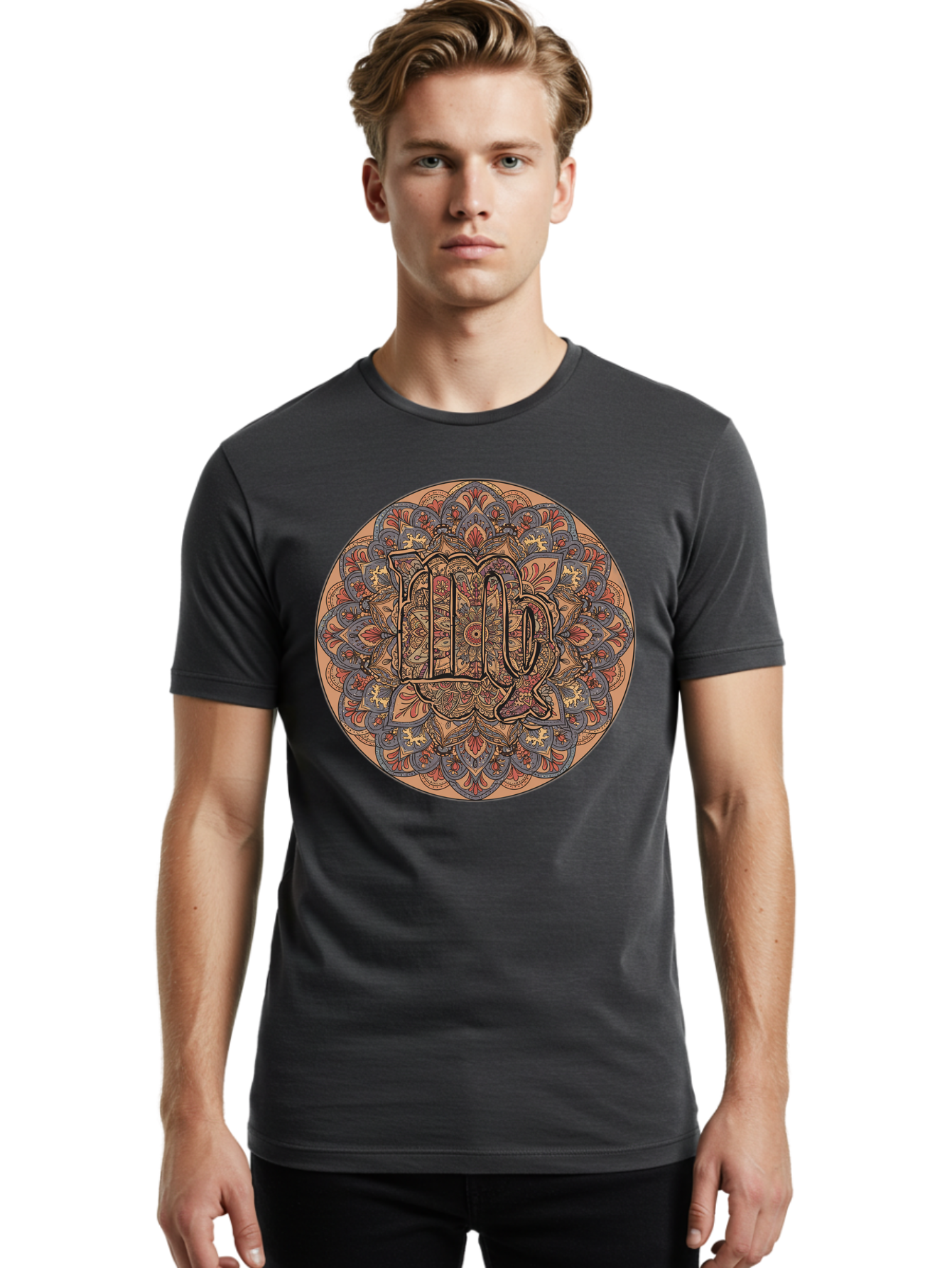 Capricorn-2 Men'S Graphic Tee, 100% Cotton, Comfortable Casual Summer Wear, Machine Washable, Capricorn Zodiac Sign, Intricate Mandala Design, Symbol Of Ambition, Earthy Tones, Mystical Patterns, Astrology Art, Spiritual Symbolism, Bae145