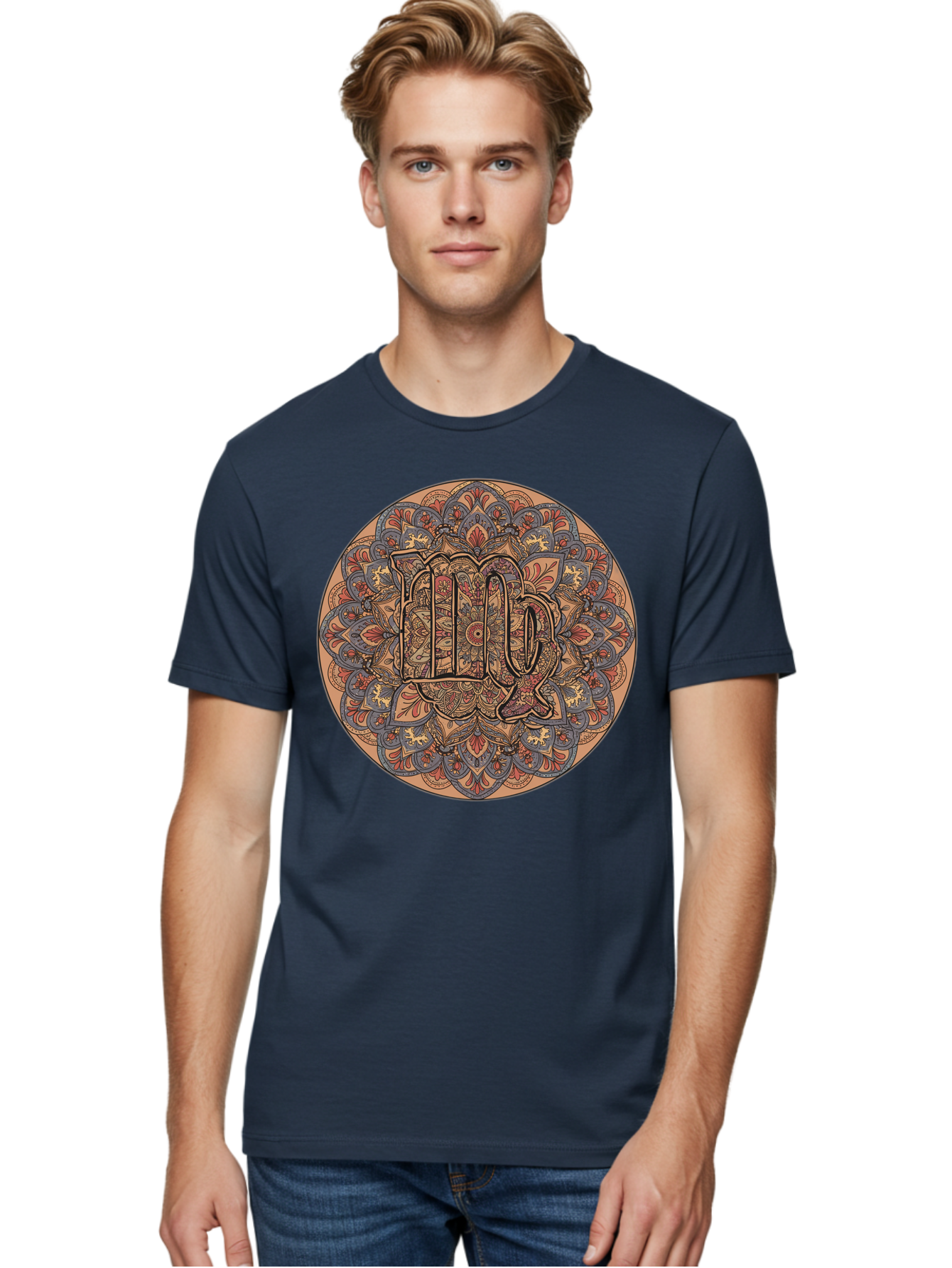 Capricorn-2 Men'S Graphic Tee, 100% Cotton, Comfortable Casual Summer Wear, Machine Washable, Capricorn Zodiac Sign, Intricate Mandala Design, Symbol Of Ambition, Earthy Tones, Mystical Patterns, Astrology Art, Spiritual Symbolism, Bae145