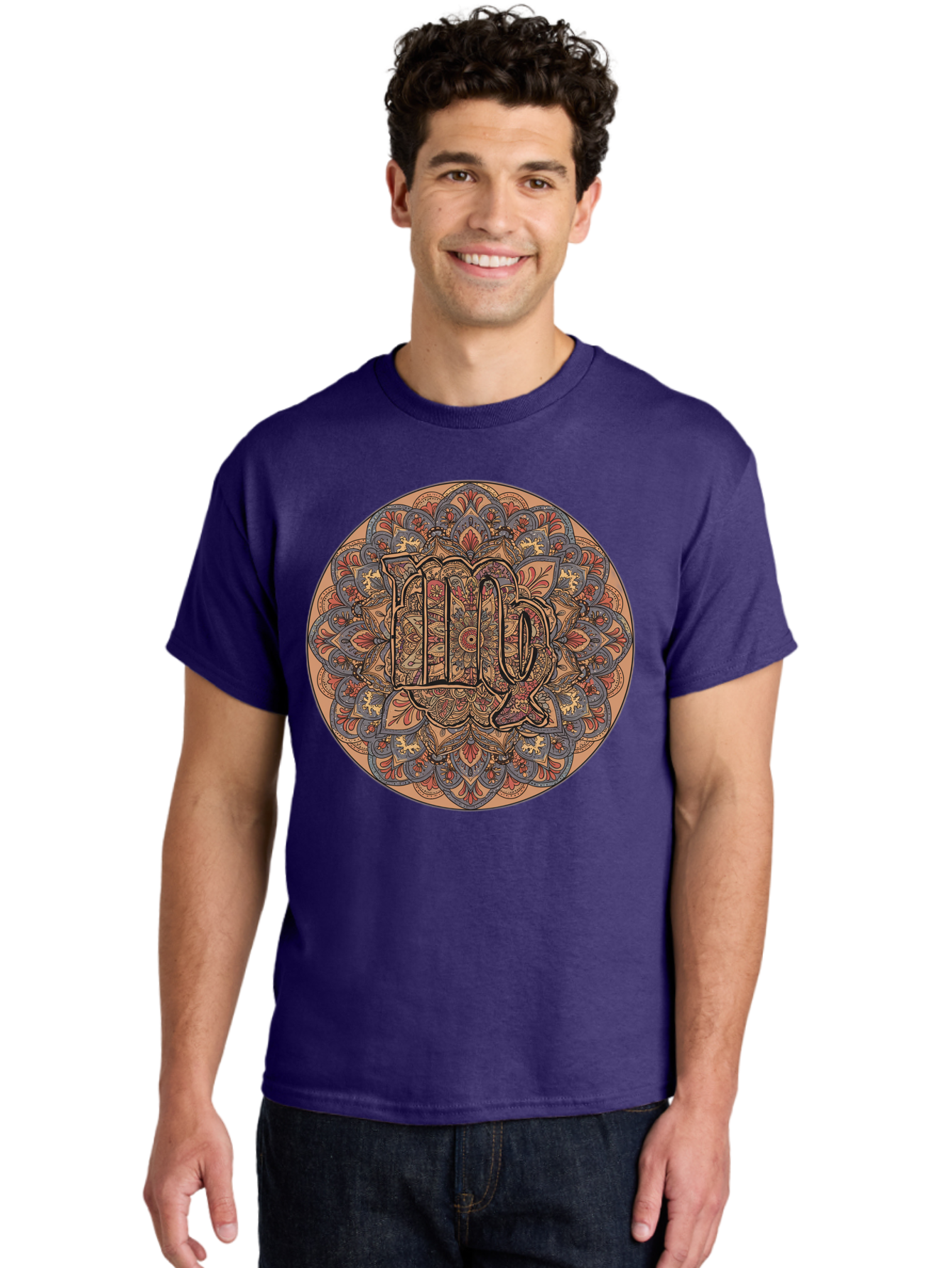 Capricorn-2 Men'S Graphic Tee, 100% Cotton, Comfortable Casual Summer Wear, Machine Washable, Capricorn Zodiac Sign, Intricate Mandala Design, Symbol Of Ambition, Earthy Tones, Mystical Patterns, Astrology Art, Spiritual Symbolism, Bae145