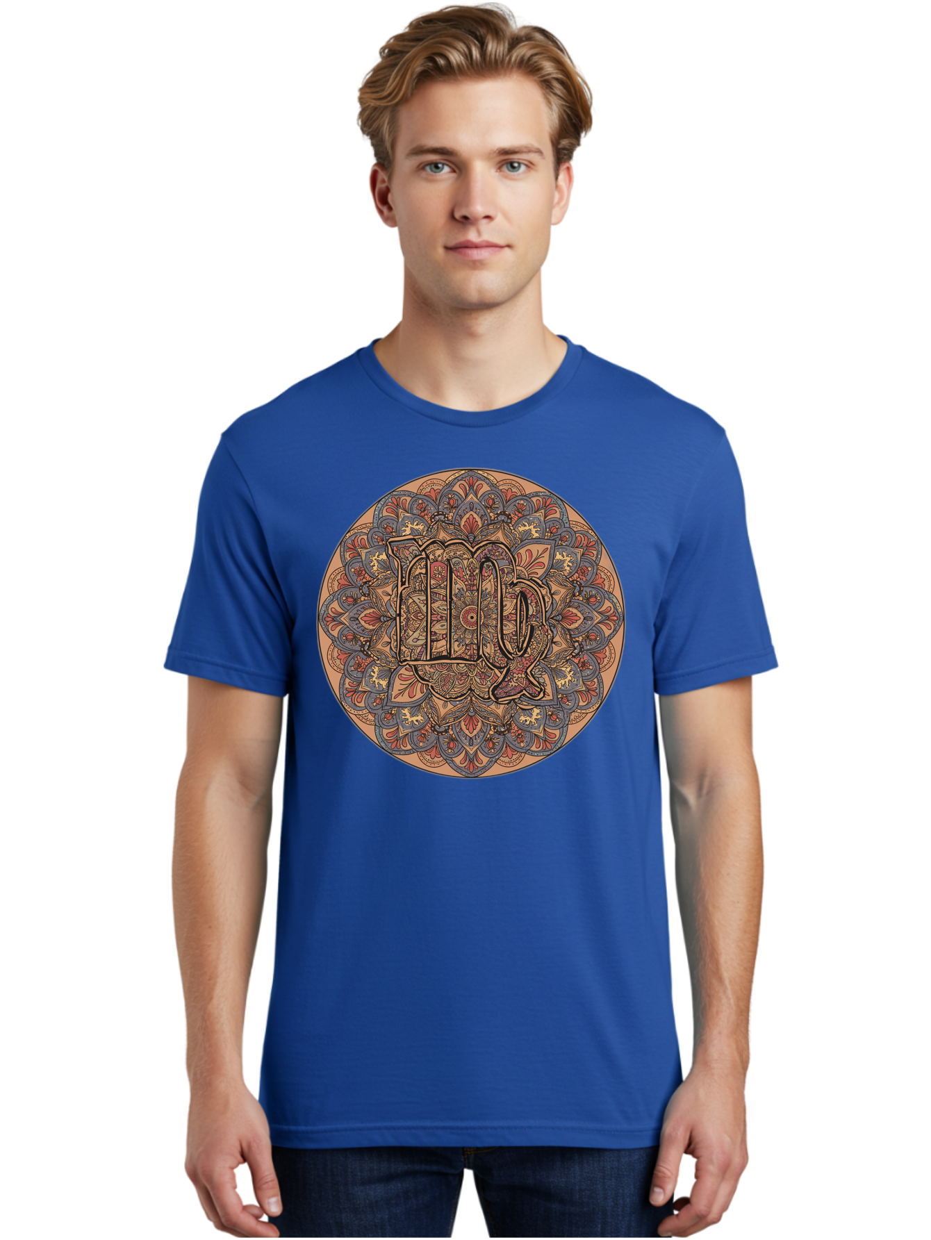 Capricorn-2 Men'S Graphic Tee, 100% Cotton, Comfortable Casual Summer Wear, Machine Washable, Capricorn Zodiac Sign, Intricate Mandala Design, Symbol Of Ambition, Earthy Tones, Mystical Patterns, Astrology Art, Spiritual Symbolism, Bae145