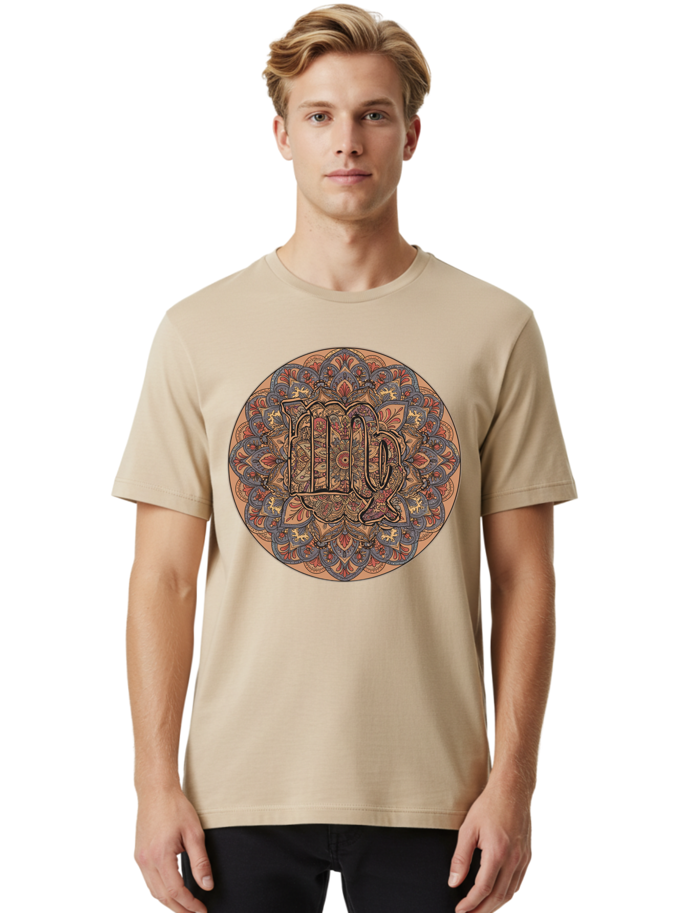 Capricorn-2 Men'S Graphic Tee, 100% Cotton, Comfortable Casual Summer Wear, Machine Washable, Capricorn Zodiac Sign, Intricate Mandala Design, Symbol Of Ambition, Earthy Tones, Mystical Patterns, Astrology Art, Spiritual Symbolism, Bae145