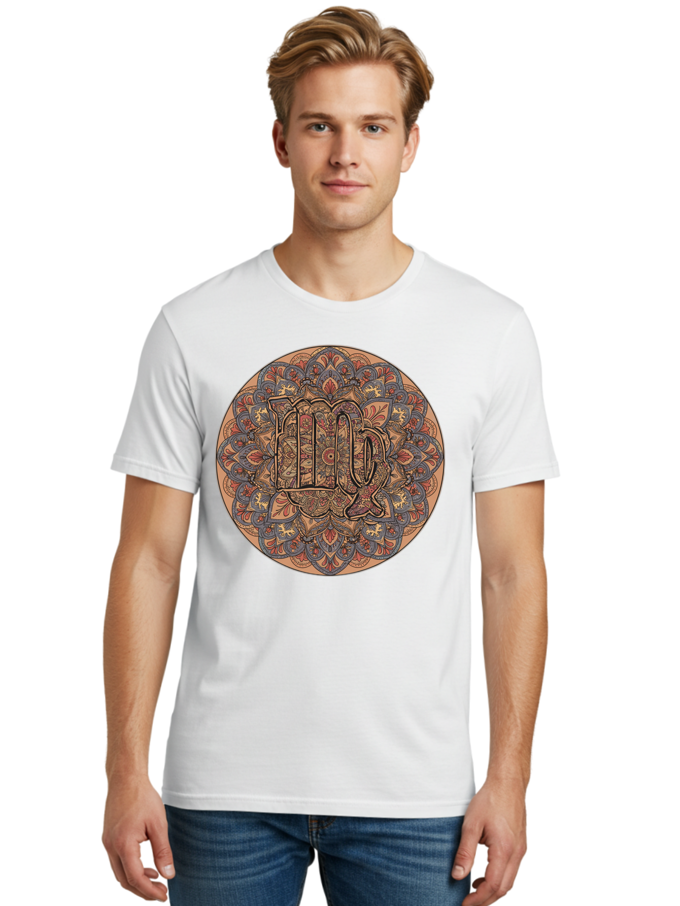 Capricorn-2 Men'S Graphic Tee, 100% Cotton, Comfortable Casual Summer Wear, Machine Washable, Capricorn Zodiac Sign, Intricate Mandala Design, Symbol Of Ambition, Earthy Tones, Mystical Patterns, Astrology Art, Spiritual Symbolism, Bae145