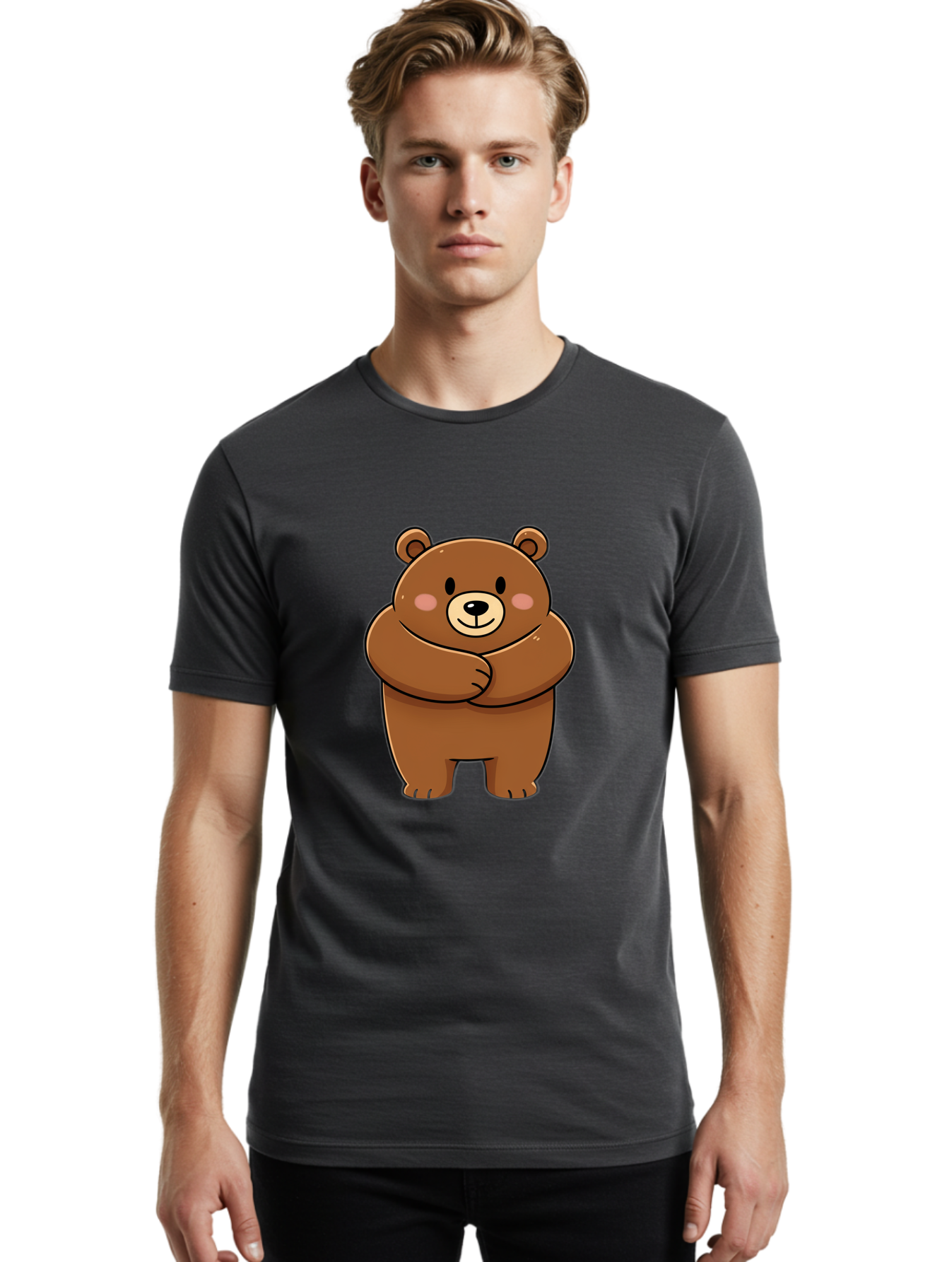 Cartoon-Bear Men'S Graphic Tee, 100% Cotton, Comfortable Casual Summer Wear, Machine Washable, Kawaii Bear, Cartoon Bear, Adorable Bear, Brown Bear, Cute Animal, Funny Character, Playful Bear, Charming Creature, Cuddly Bear, Sweet Bear Bae149