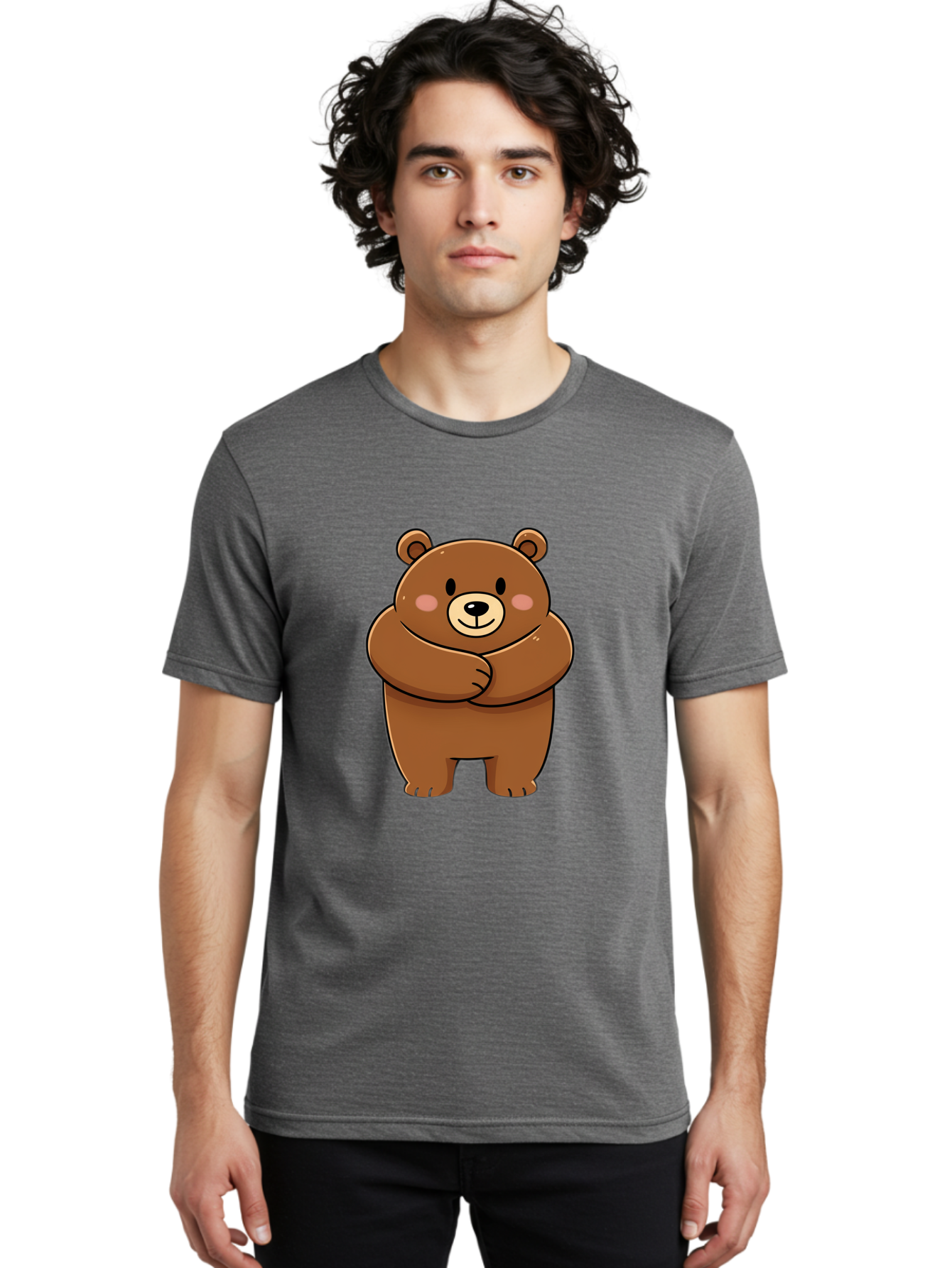Cartoon-Bear Men'S Graphic Tee, 100% Cotton, Comfortable Casual Summer Wear, Machine Washable, Kawaii Bear, Cartoon Bear, Adorable Bear, Brown Bear, Cute Animal, Funny Character, Playful Bear, Charming Creature, Cuddly Bear, Sweet Bear Bae149
