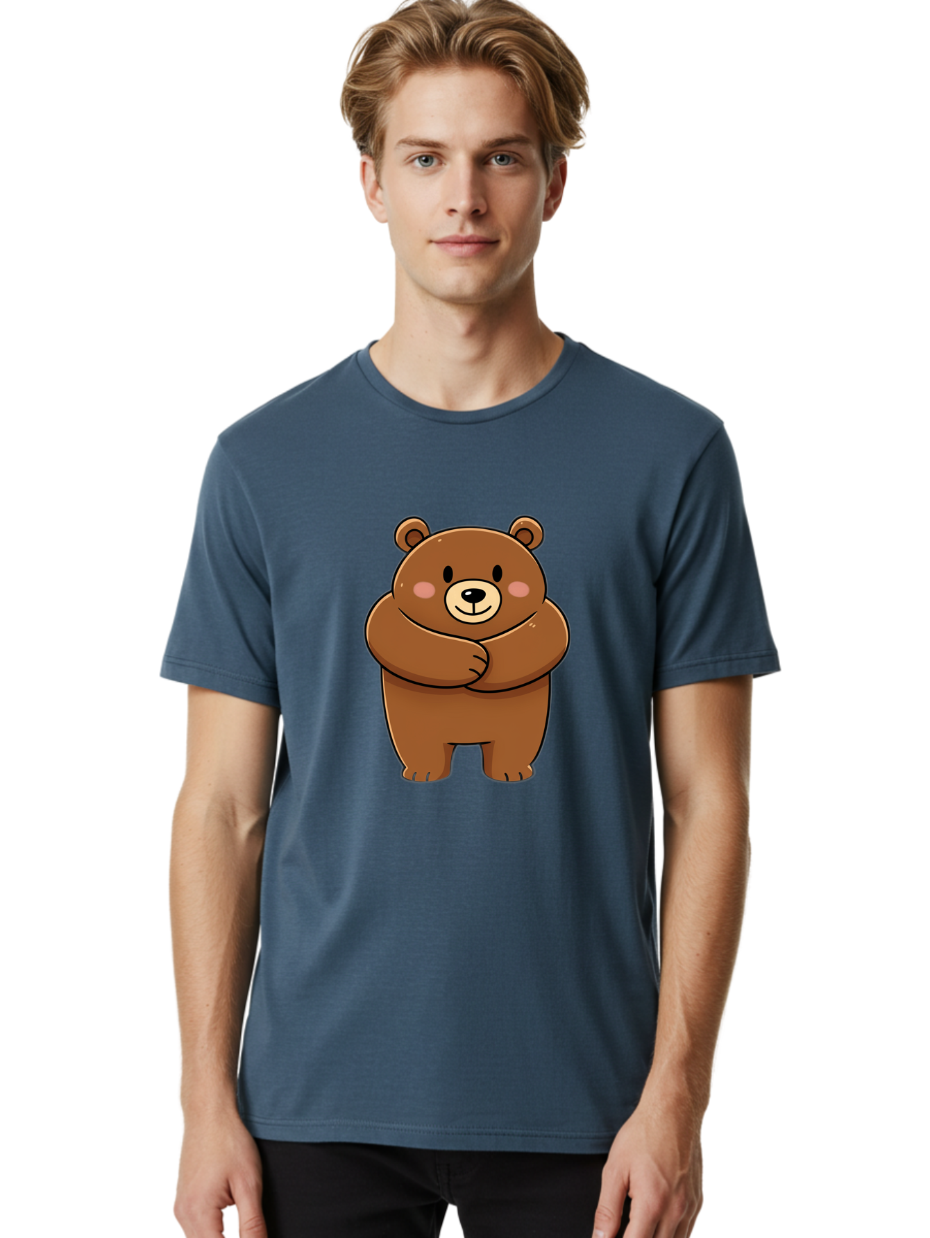 Cartoon-Bear Men'S Graphic Tee, 100% Cotton, Comfortable Casual Summer Wear, Machine Washable, Kawaii Bear, Cartoon Bear, Adorable Bear, Brown Bear, Cute Animal, Funny Character, Playful Bear, Charming Creature, Cuddly Bear, Sweet Bear Bae149
