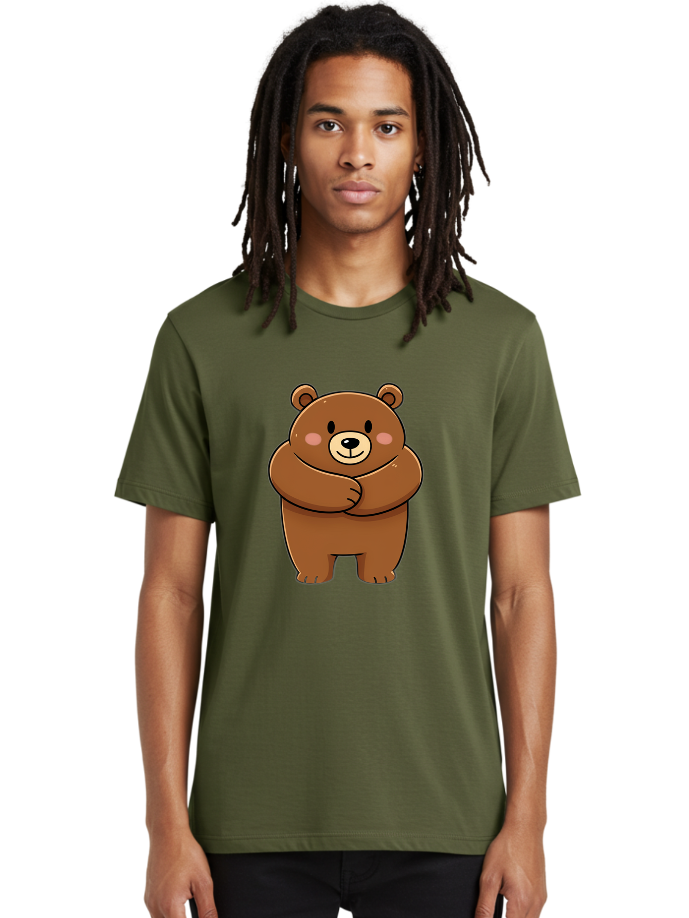 Cartoon-Bear Men'S Graphic Tee, 100% Cotton, Comfortable Casual Summer Wear, Machine Washable, Kawaii Bear, Cartoon Bear, Adorable Bear, Brown Bear, Cute Animal, Funny Character, Playful Bear, Charming Creature, Cuddly Bear, Sweet Bear Bae149