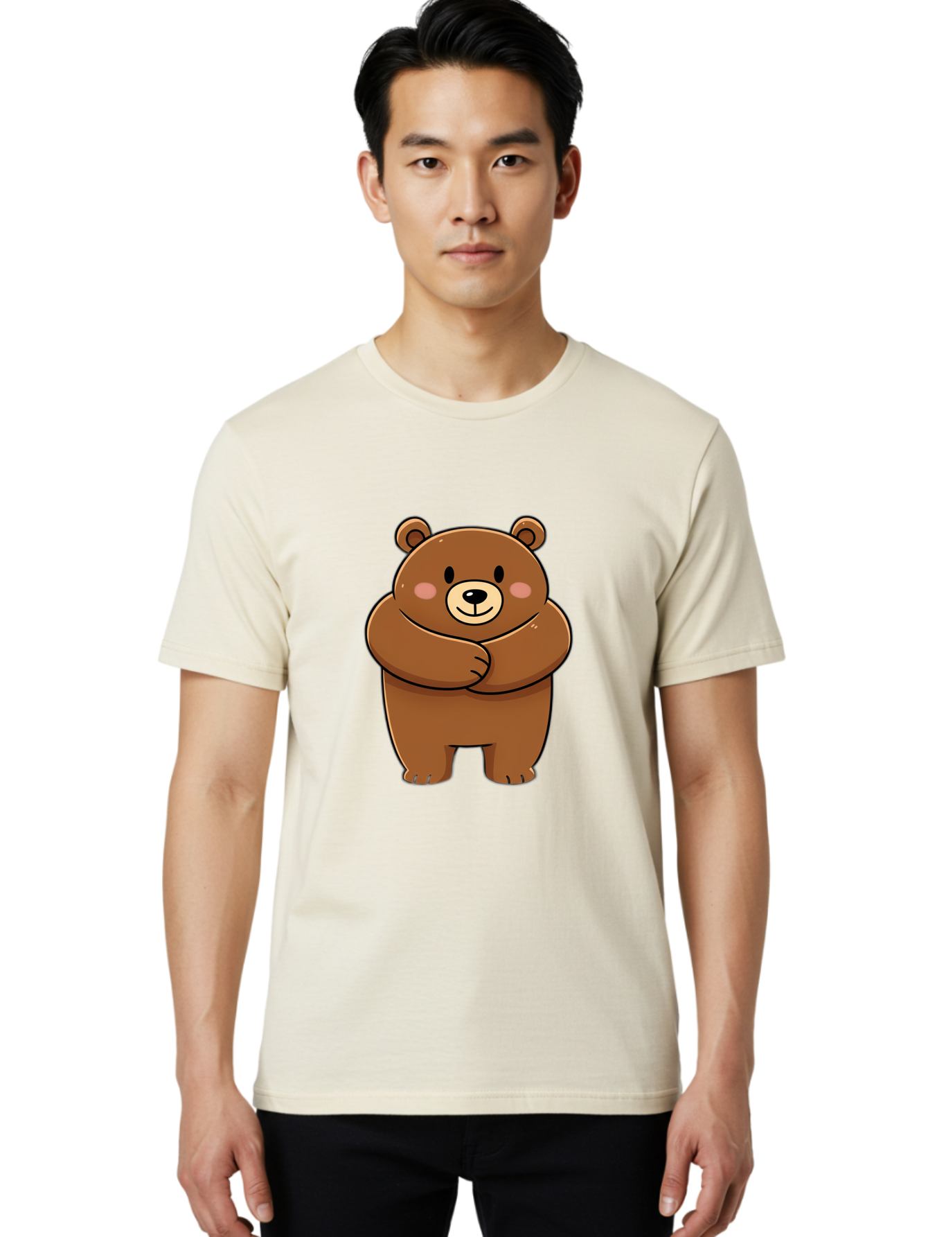 Cartoon-Bear Men'S Graphic Tee, 100% Cotton, Comfortable Casual Summer Wear, Machine Washable, Kawaii Bear, Cartoon Bear, Adorable Bear, Brown Bear, Cute Animal, Funny Character, Playful Bear, Charming Creature, Cuddly Bear, Sweet Bear Bae149