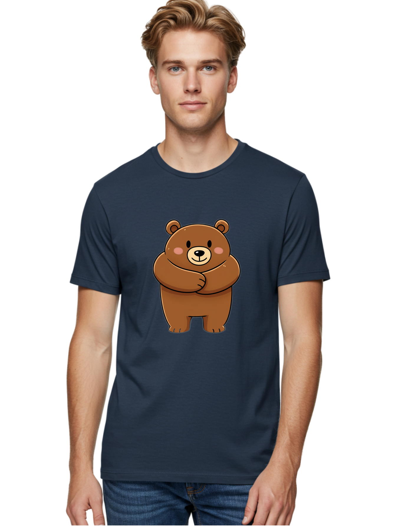 Cartoon-Bear Men'S Graphic Tee, 100% Cotton, Comfortable Casual Summer Wear, Machine Washable, Kawaii Bear, Cartoon Bear, Adorable Bear, Brown Bear, Cute Animal, Funny Character, Playful Bear, Charming Creature, Cuddly Bear, Sweet Bear Bae149