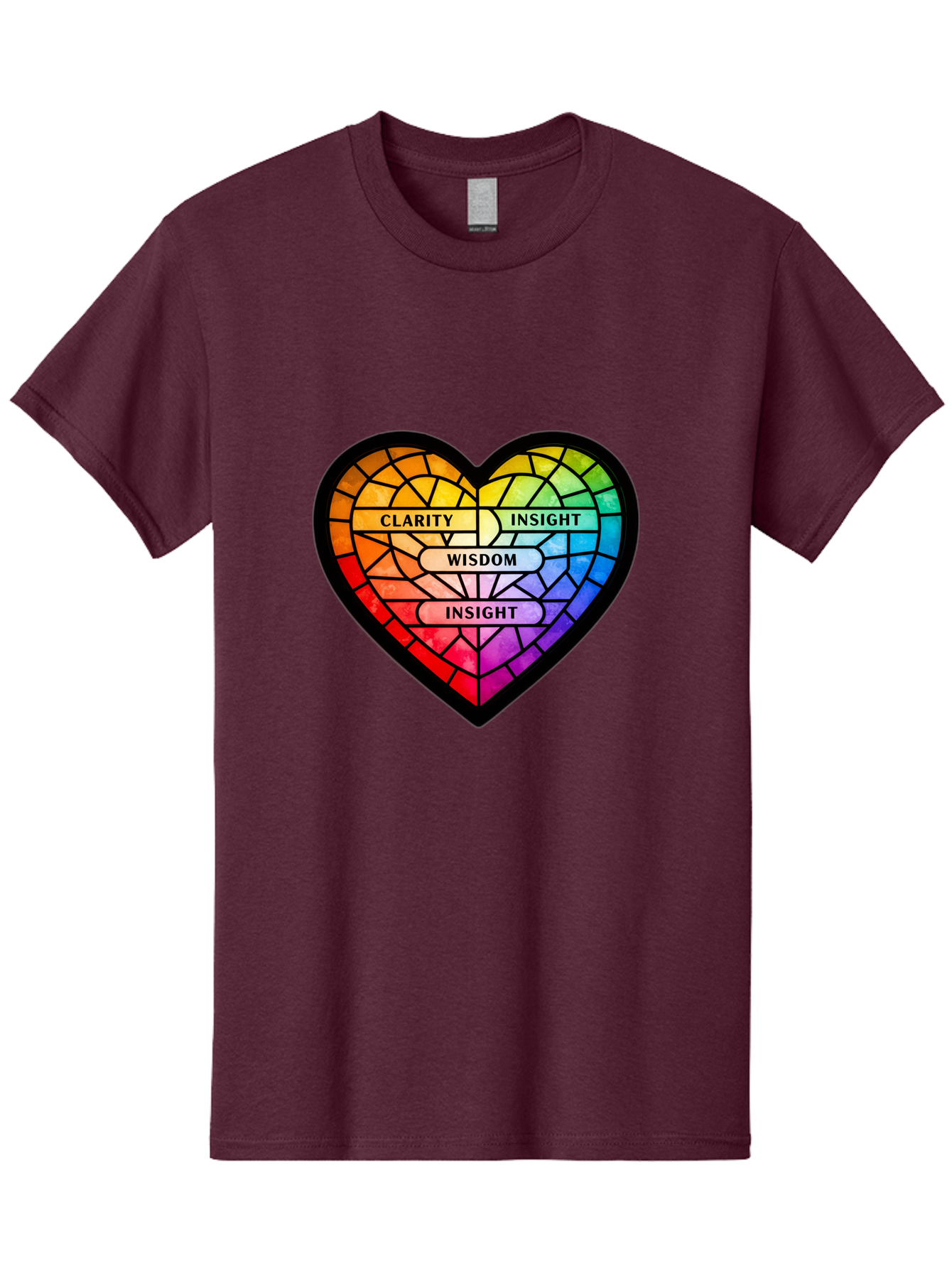 Clarity-Insight-Wisdom Men'S Graphic Tee, 100% Cotton, Comfortable Casual Summer Wear, Machine Washable, Stained Glass Heart, Rainbow Colors, Clarity, Insight, Wisdom, Inspirational Art, Colorful Design, Motivational Quotes, Vibrant Heart Bae150