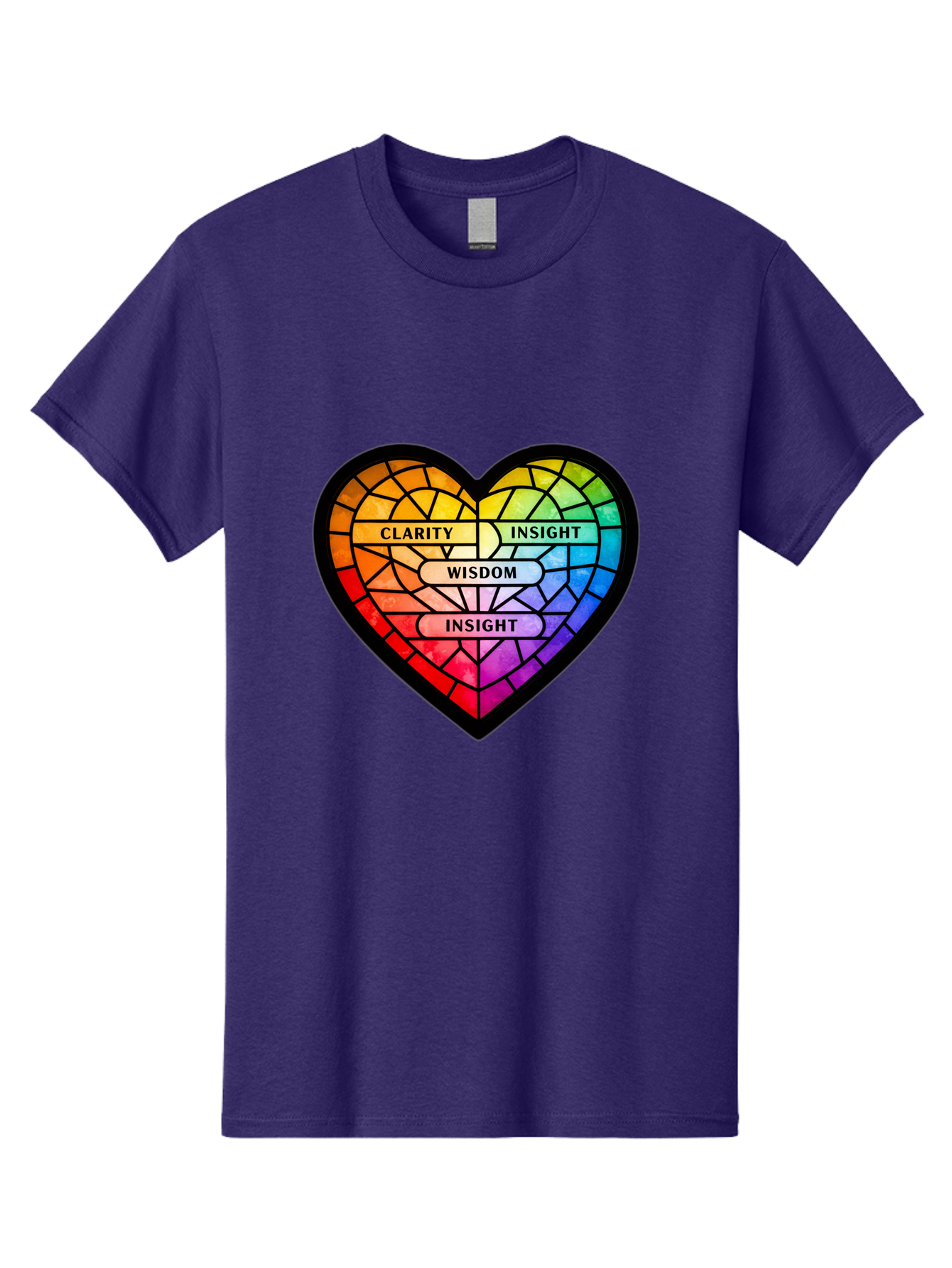 Clarity-Insight-Wisdom Men'S Graphic Tee, 100% Cotton, Comfortable Casual Summer Wear, Machine Washable, Stained Glass Heart, Rainbow Colors, Clarity, Insight, Wisdom, Inspirational Art, Colorful Design, Motivational Quotes, Vibrant Heart Bae150
