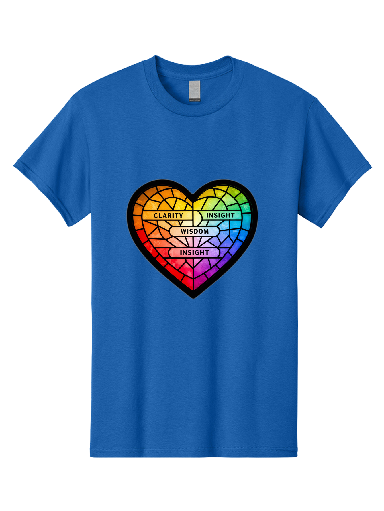 Clarity-Insight-Wisdom Men'S Graphic Tee, 100% Cotton, Comfortable Casual Summer Wear, Machine Washable, Stained Glass Heart, Rainbow Colors, Clarity, Insight, Wisdom, Inspirational Art, Colorful Design, Motivational Quotes, Vibrant Heart Bae150