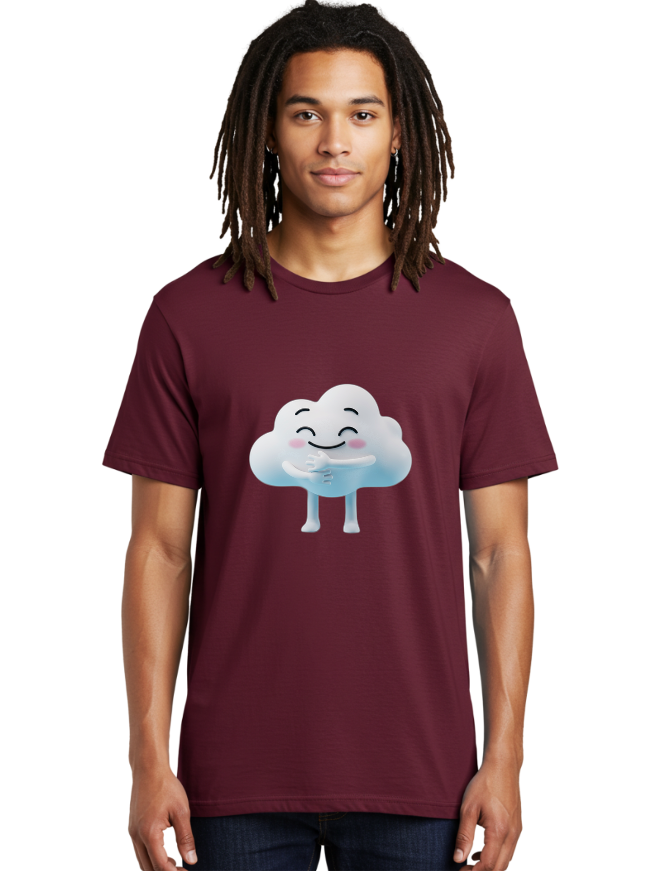 Cloud-Character-1 Men'S Graphic Tee, 100% Cotton, Comfortable Casual Summer Wear, Machine Washable, Happy Cloud, Smiling Face, Thumbs Up, Cute Character, Cartoon Style, Friendly Atmosphere, Positive Vibe, Cloud With Legs, Rosy Cheeks Bae151