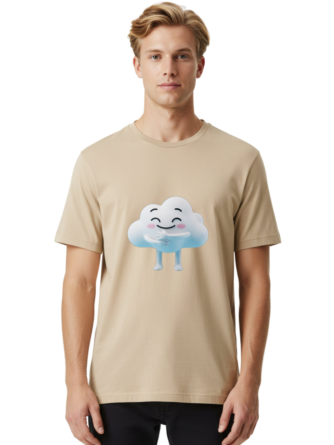 Cloud-Character-1 Men'S Graphic Tee, 100% Cotton, Comfortable Casual Summer Wear, Machine Washable, Happy Cloud, Smiling Face, Thumbs Up, Cute Character, Cartoon Style, Friendly Atmosphere, Positive Vibe, Cloud With Legs, Rosy Cheeks Bae151