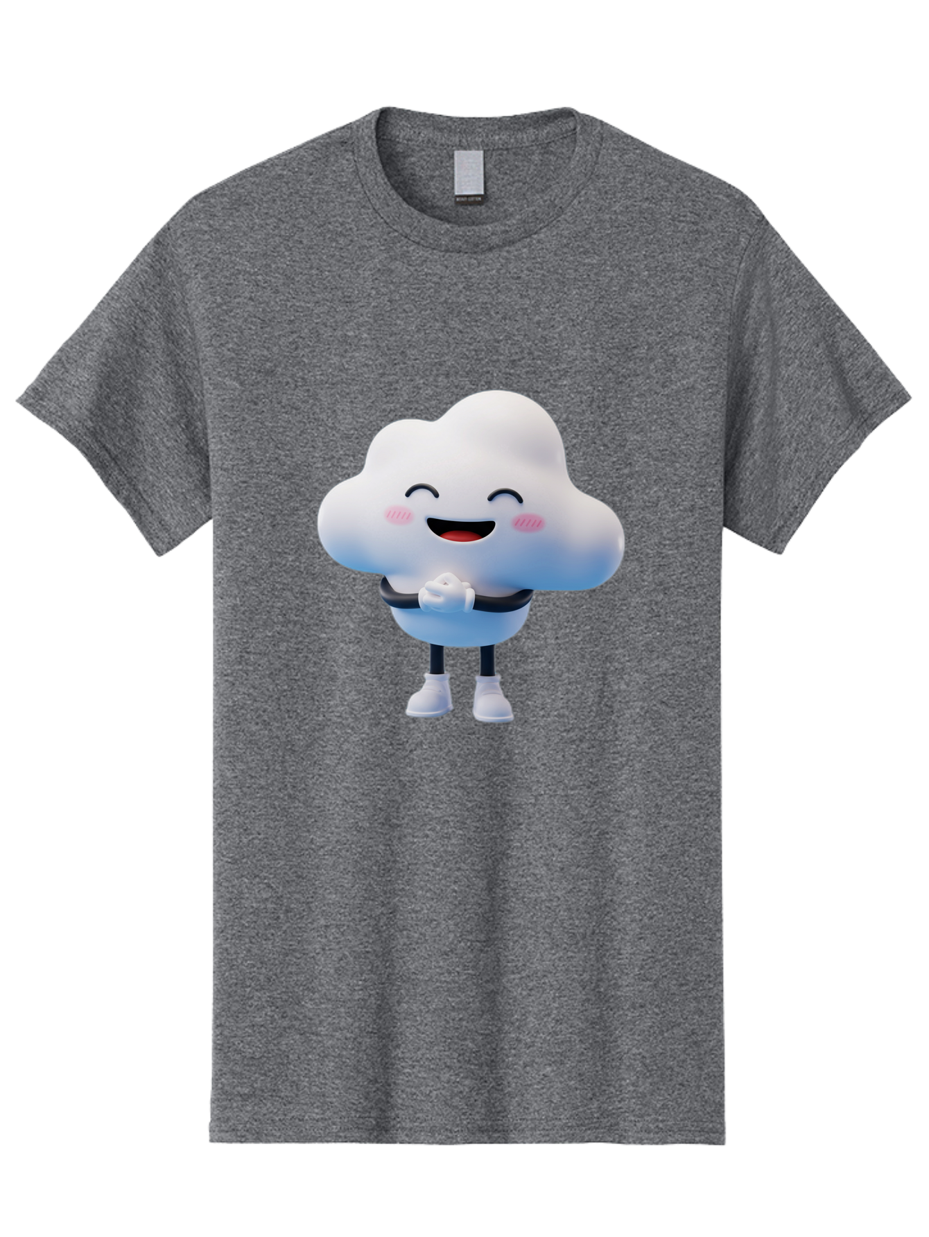 Cloud-Character Men'S Graphic Tee, 100% Cotton, Comfortable Casual Summer Wear, Machine Washable, Cartoon Cloud, Smiling Face, Rosy Cheeks, Happy Expression, Cute Design, Kawaii Character, Digital Illustration, Fluffy Cloud, Friendly Demeanor, Bae152