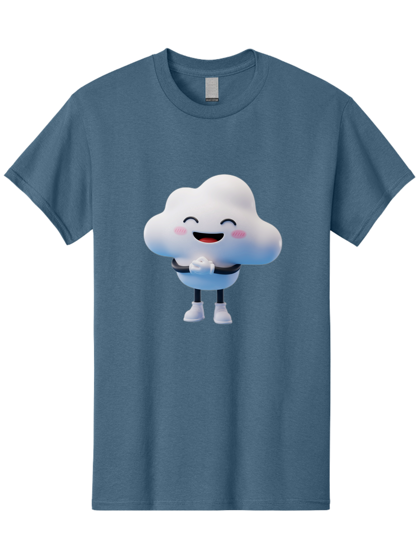 Cloud-Character Men'S Graphic Tee, 100% Cotton, Comfortable Casual Summer Wear, Machine Washable, Cartoon Cloud, Smiling Face, Rosy Cheeks, Happy Expression, Cute Design, Kawaii Character, Digital Illustration, Fluffy Cloud, Friendly Demeanor, Bae152