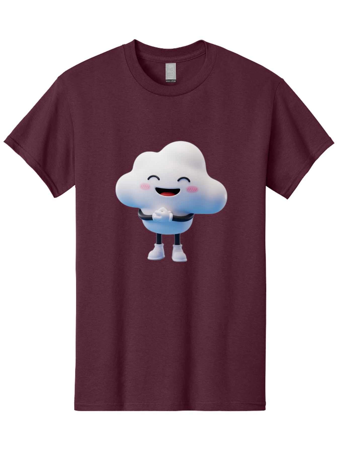 Cloud-Character Men'S Graphic Tee, 100% Cotton, Comfortable Casual Summer Wear, Machine Washable, Cartoon Cloud, Smiling Face, Rosy Cheeks, Happy Expression, Cute Design, Kawaii Character, Digital Illustration, Fluffy Cloud, Friendly Demeanor, Bae152