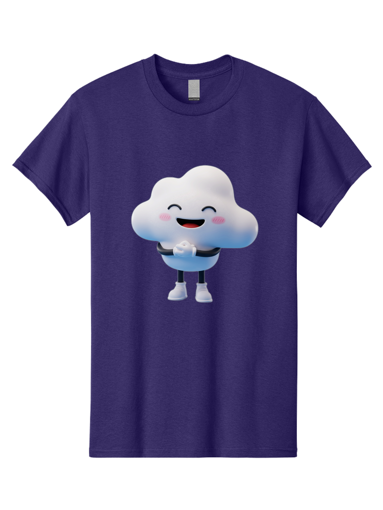 Cloud-Character Men'S Graphic Tee, 100% Cotton, Comfortable Casual Summer Wear, Machine Washable, Cartoon Cloud, Smiling Face, Rosy Cheeks, Happy Expression, Cute Design, Kawaii Character, Digital Illustration, Fluffy Cloud, Friendly Demeanor, Bae152