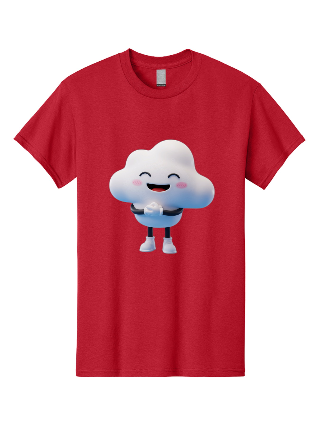 Cloud-Character Men'S Graphic Tee, 100% Cotton, Comfortable Casual Summer Wear, Machine Washable, Cartoon Cloud, Smiling Face, Rosy Cheeks, Happy Expression, Cute Design, Kawaii Character, Digital Illustration, Fluffy Cloud, Friendly Demeanor, Bae152
