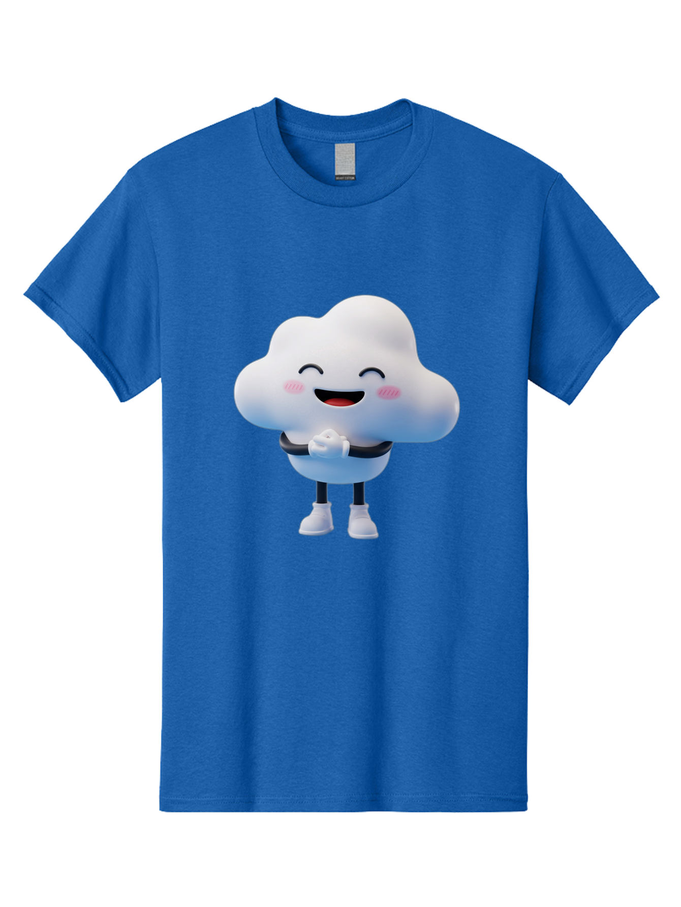 Cloud-Character Men'S Graphic Tee, 100% Cotton, Comfortable Casual Summer Wear, Machine Washable, Cartoon Cloud, Smiling Face, Rosy Cheeks, Happy Expression, Cute Design, Kawaii Character, Digital Illustration, Fluffy Cloud, Friendly Demeanor, Bae152