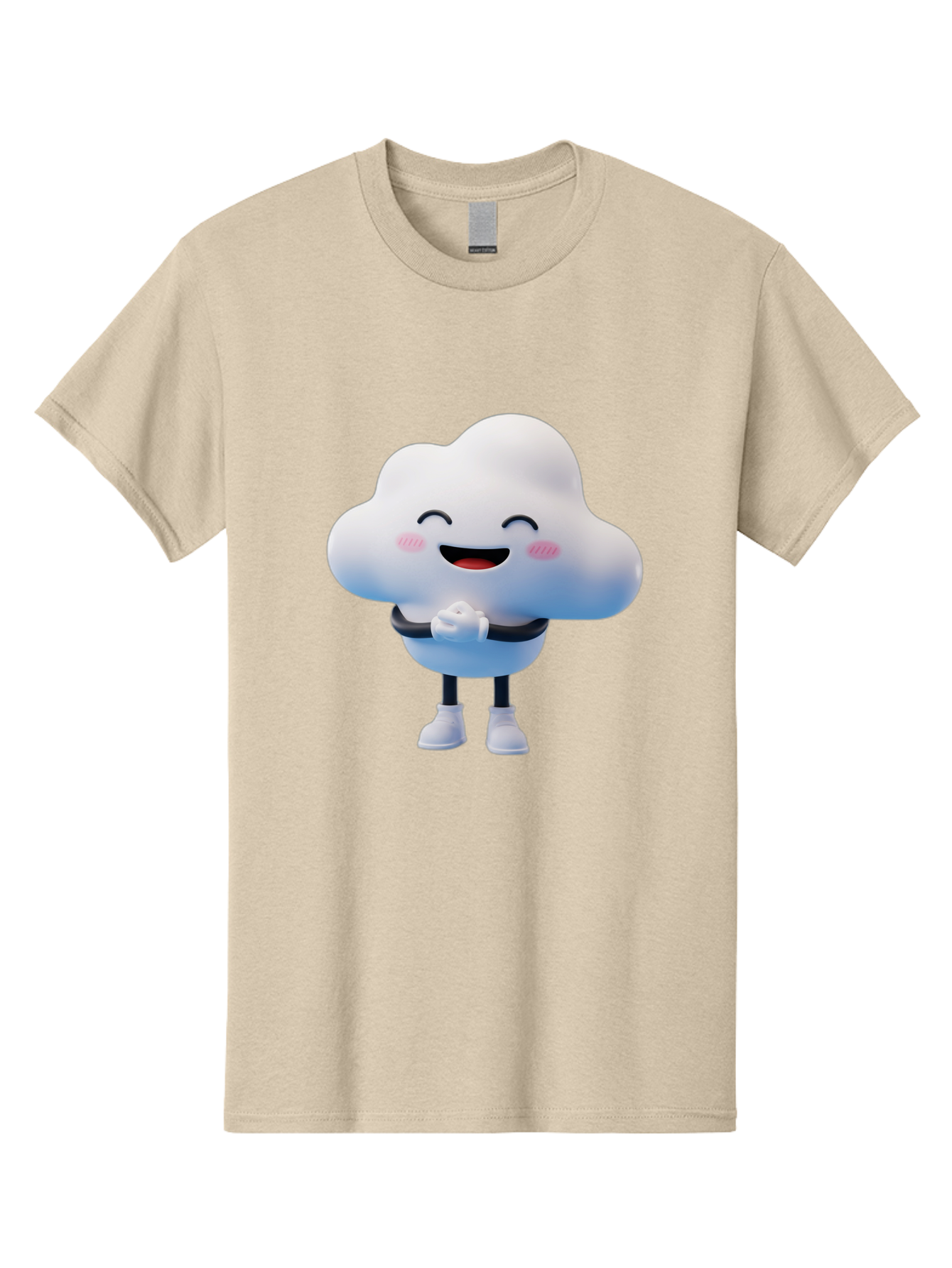 Cloud-Character Men'S Graphic Tee, 100% Cotton, Comfortable Casual Summer Wear, Machine Washable, Cartoon Cloud, Smiling Face, Rosy Cheeks, Happy Expression, Cute Design, Kawaii Character, Digital Illustration, Fluffy Cloud, Friendly Demeanor, Bae152