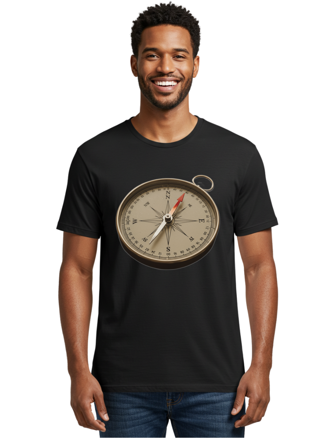 Compass Men'S Graphic Tee, 100% Cotton, Comfortable Casual Summer Wear, Machine Washable, Vintage Compass, Navigation Tool, Direction Finder, Cartography, Exploration, Travel, Orienteering, Compass Rose, Navigation Aid Bae155