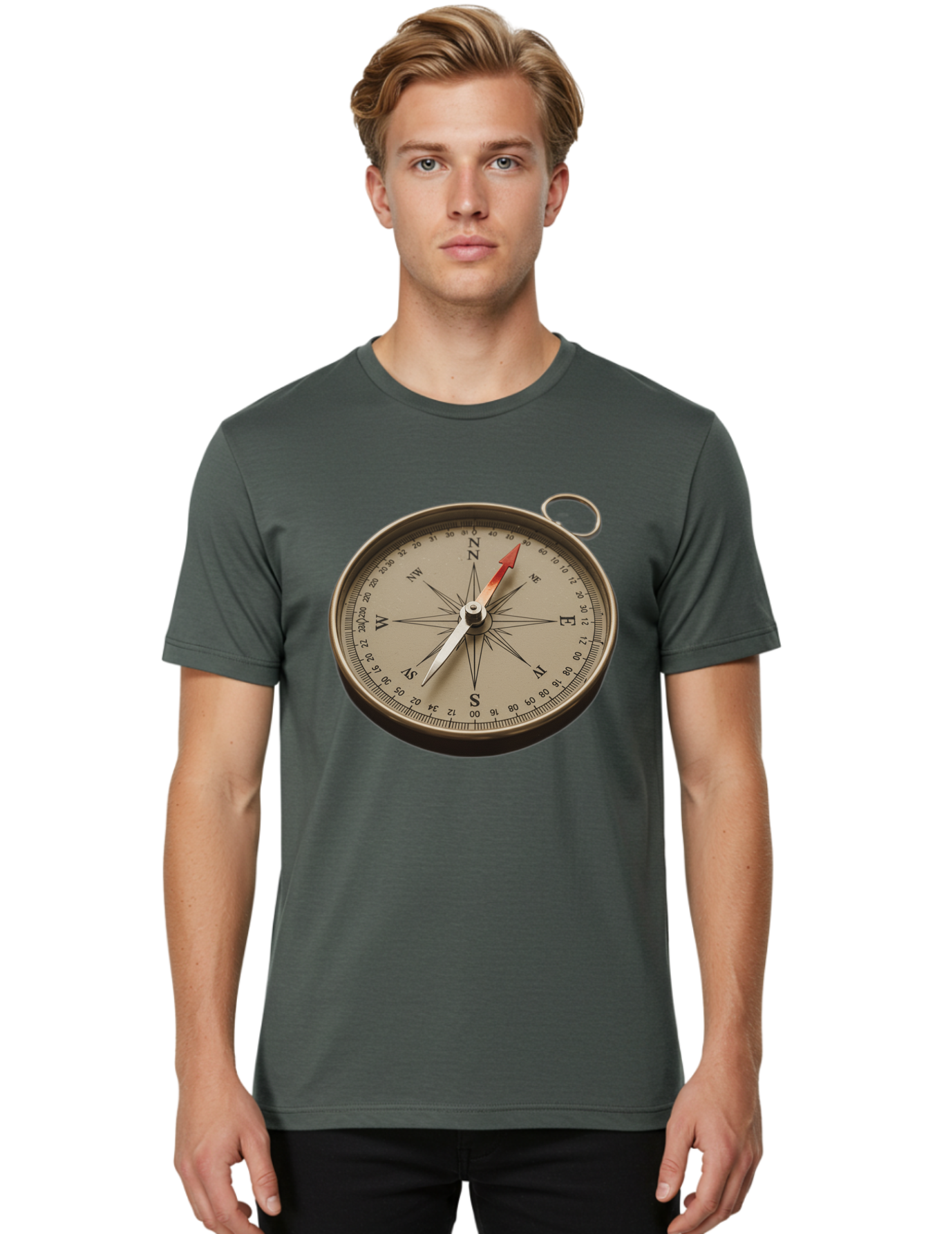 Compass Men'S Graphic Tee, 100% Cotton, Comfortable Casual Summer Wear, Machine Washable, Vintage Compass, Navigation Tool, Direction Finder, Cartography, Exploration, Travel, Orienteering, Compass Rose, Navigation Aid Bae155