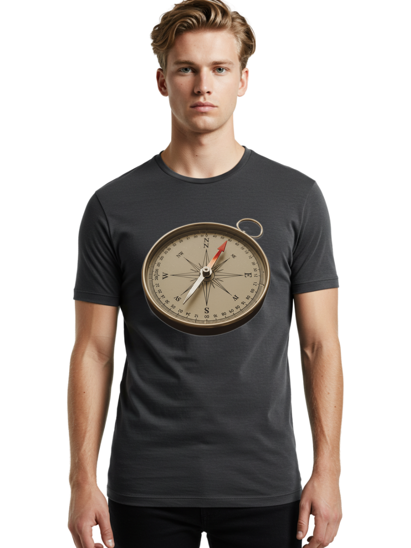 Compass Men'S Graphic Tee, 100% Cotton, Comfortable Casual Summer Wear, Machine Washable, Vintage Compass, Navigation Tool, Direction Finder, Cartography, Exploration, Travel, Orienteering, Compass Rose, Navigation Aid Bae155