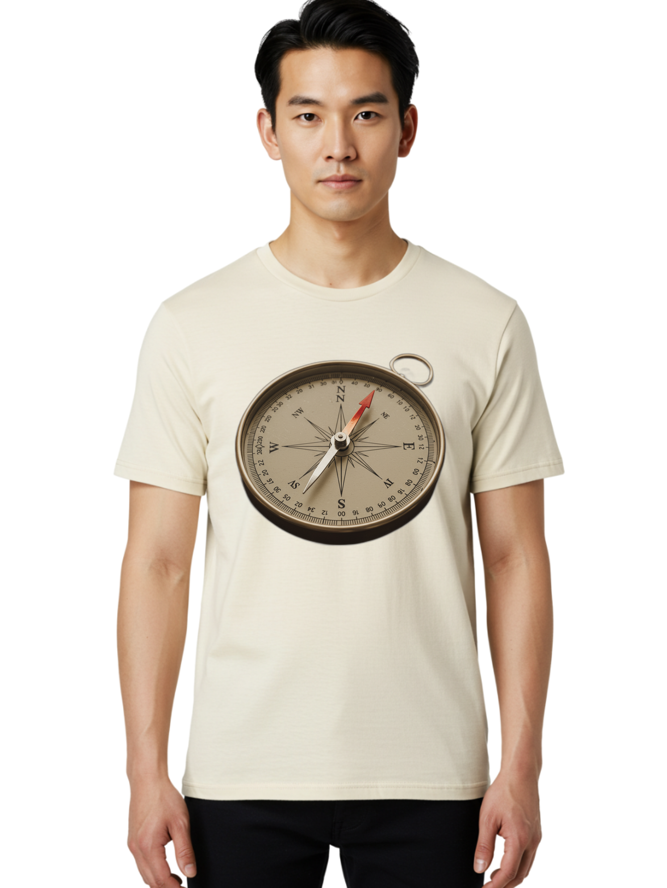 Compass Men'S Graphic Tee, 100% Cotton, Comfortable Casual Summer Wear, Machine Washable, Vintage Compass, Navigation Tool, Direction Finder, Cartography, Exploration, Travel, Orienteering, Compass Rose, Navigation Aid Bae155