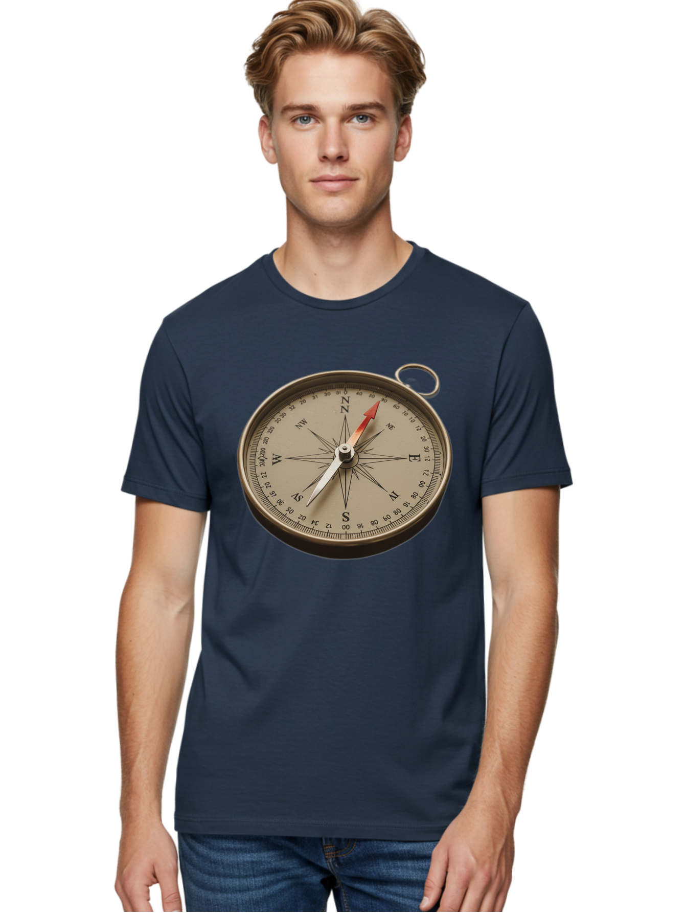 Compass Men'S Graphic Tee, 100% Cotton, Comfortable Casual Summer Wear, Machine Washable, Vintage Compass, Navigation Tool, Direction Finder, Cartography, Exploration, Travel, Orienteering, Compass Rose, Navigation Aid Bae155