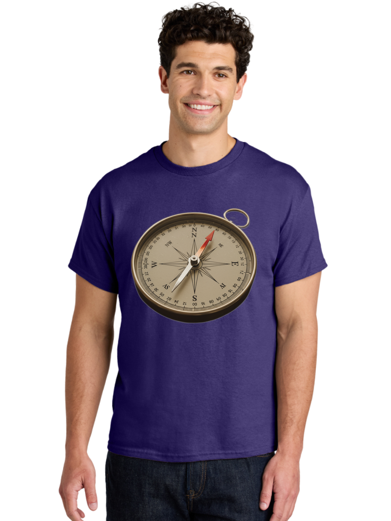 Compass Men'S Graphic Tee, 100% Cotton, Comfortable Casual Summer Wear, Machine Washable, Vintage Compass, Navigation Tool, Direction Finder, Cartography, Exploration, Travel, Orienteering, Compass Rose, Navigation Aid Bae155