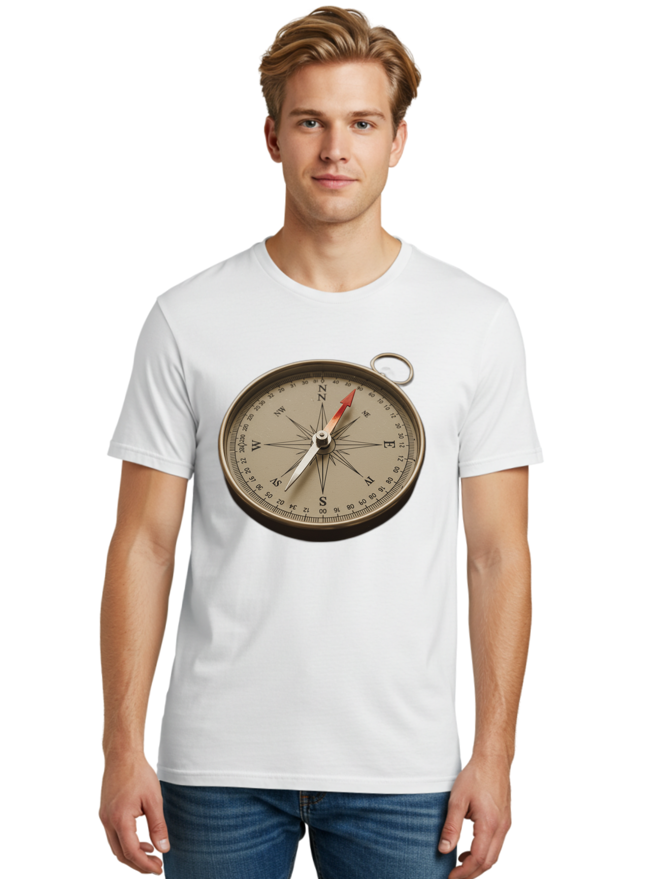 Compass Men'S Graphic Tee, 100% Cotton, Comfortable Casual Summer Wear, Machine Washable, Vintage Compass, Navigation Tool, Direction Finder, Cartography, Exploration, Travel, Orienteering, Compass Rose, Navigation Aid Bae155