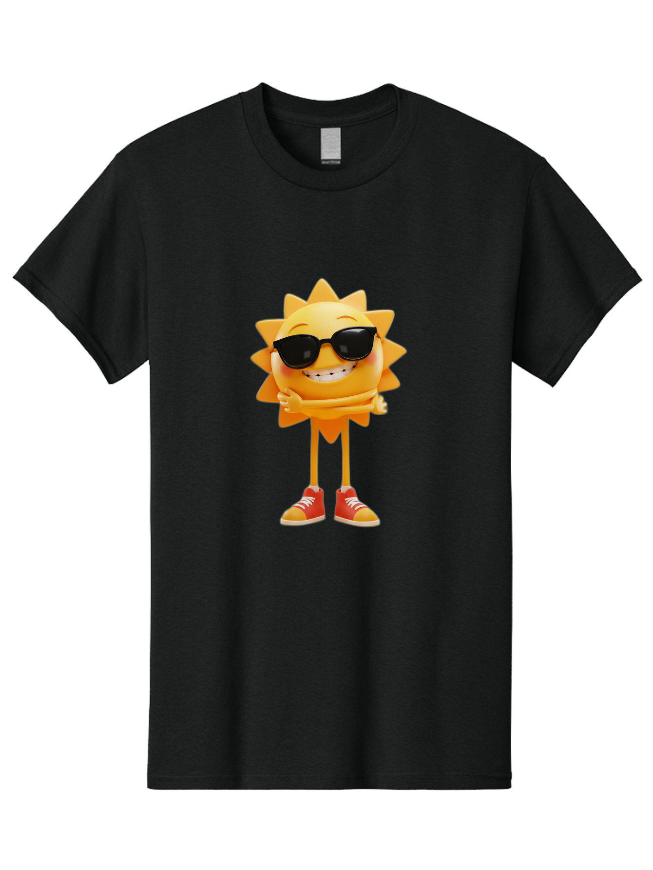 Cool-Sun Men'S Graphic Tee, 100% Cotton, Comfortable Casual Summer Wear, Machine Washable, Smiling Sun, Sunglasses, Cartoon Character, Happy Vibes, Orange Sneakers, Sun Rays, Cheerful Expression, Fun Design, Vibrant Personality, Bae156