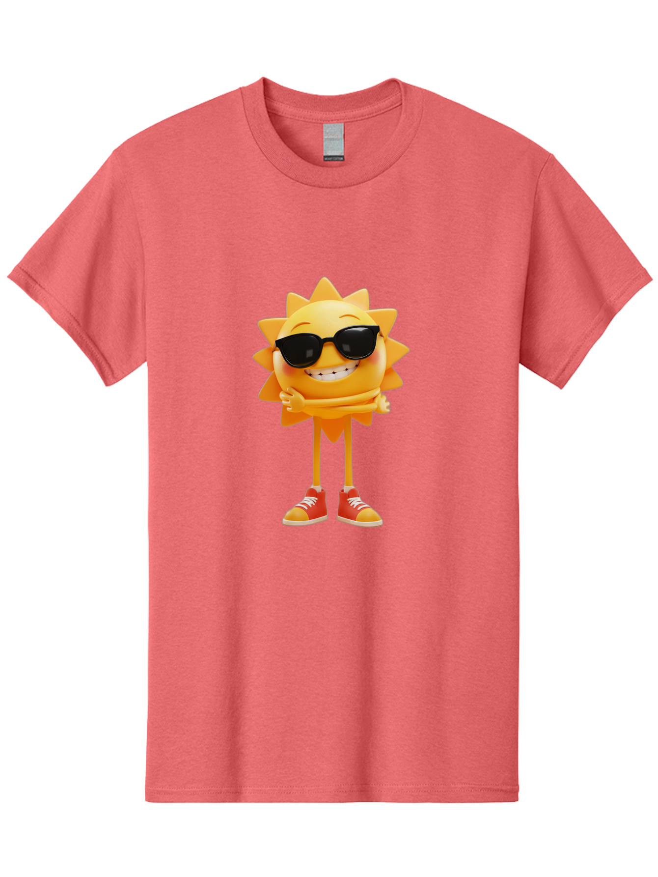 Cool-Sun Men'S Graphic Tee, 100% Cotton, Comfortable Casual Summer Wear, Machine Washable, Smiling Sun, Sunglasses, Cartoon Character, Happy Vibes, Orange Sneakers, Sun Rays, Cheerful Expression, Fun Design, Vibrant Personality, Bae156