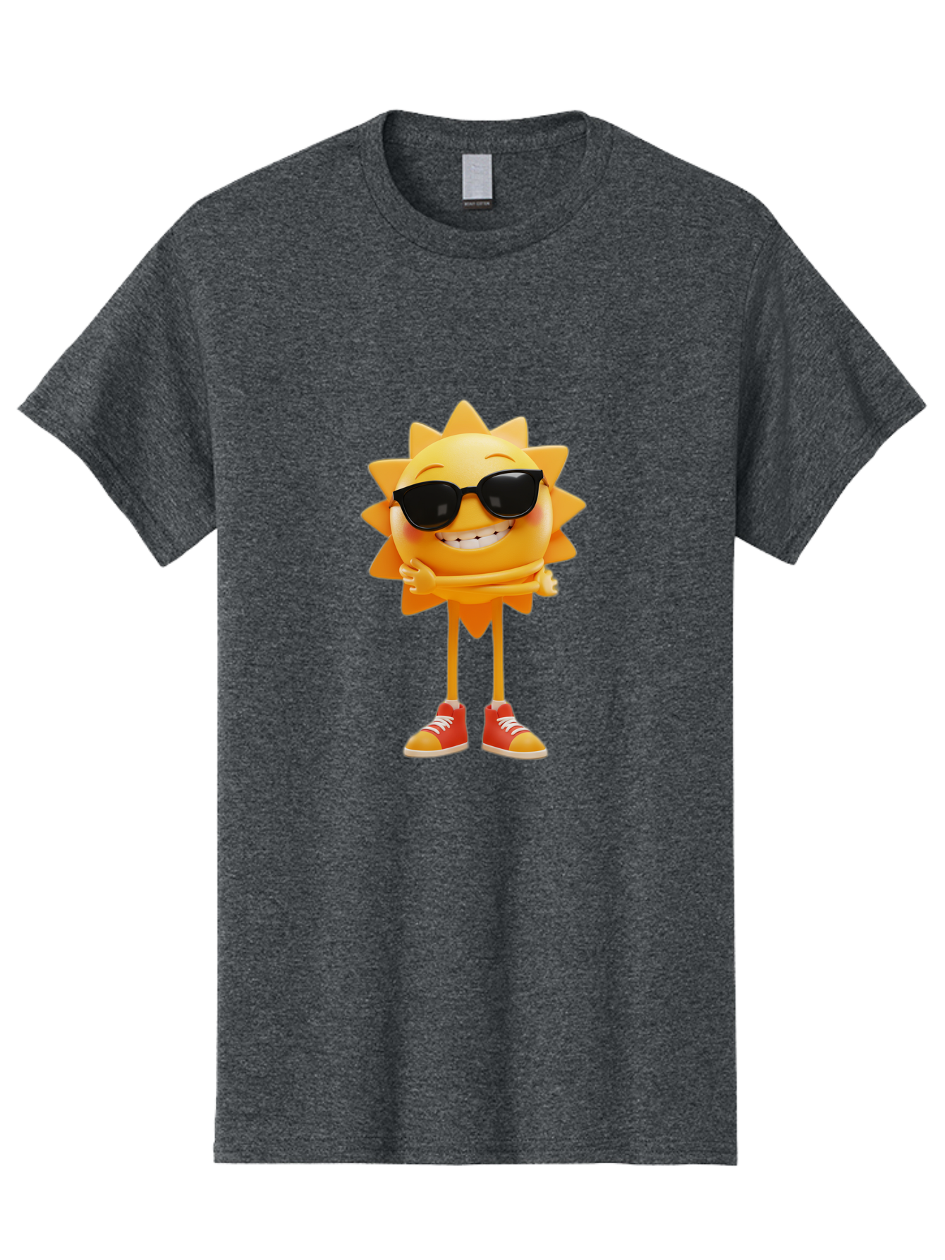 Cool-Sun Men'S Graphic Tee, 100% Cotton, Comfortable Casual Summer Wear, Machine Washable, Smiling Sun, Sunglasses, Cartoon Character, Happy Vibes, Orange Sneakers, Sun Rays, Cheerful Expression, Fun Design, Vibrant Personality, Bae156