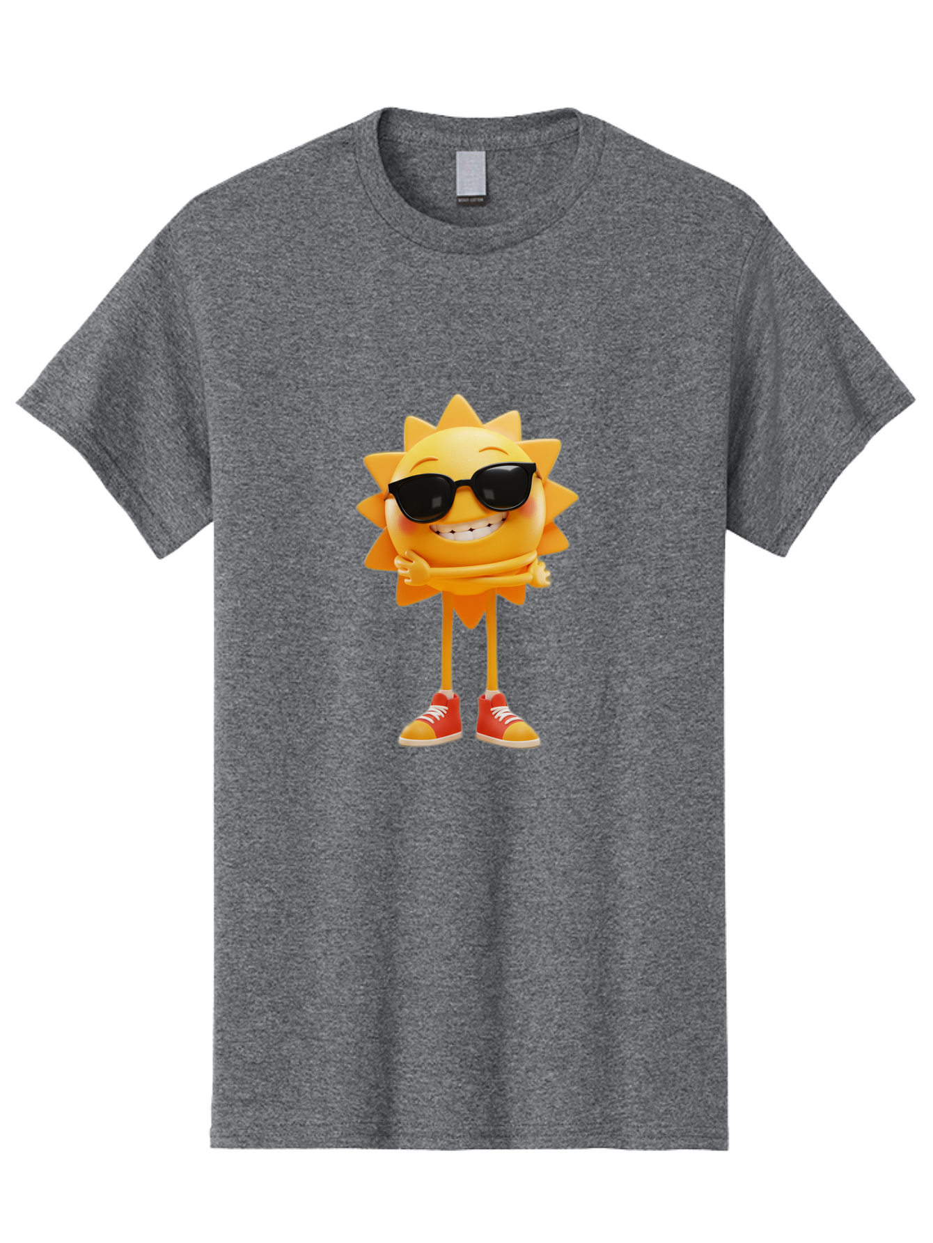 Cool-Sun Men'S Graphic Tee, 100% Cotton, Comfortable Casual Summer Wear, Machine Washable, Smiling Sun, Sunglasses, Cartoon Character, Happy Vibes, Orange Sneakers, Sun Rays, Cheerful Expression, Fun Design, Vibrant Personality, Bae156